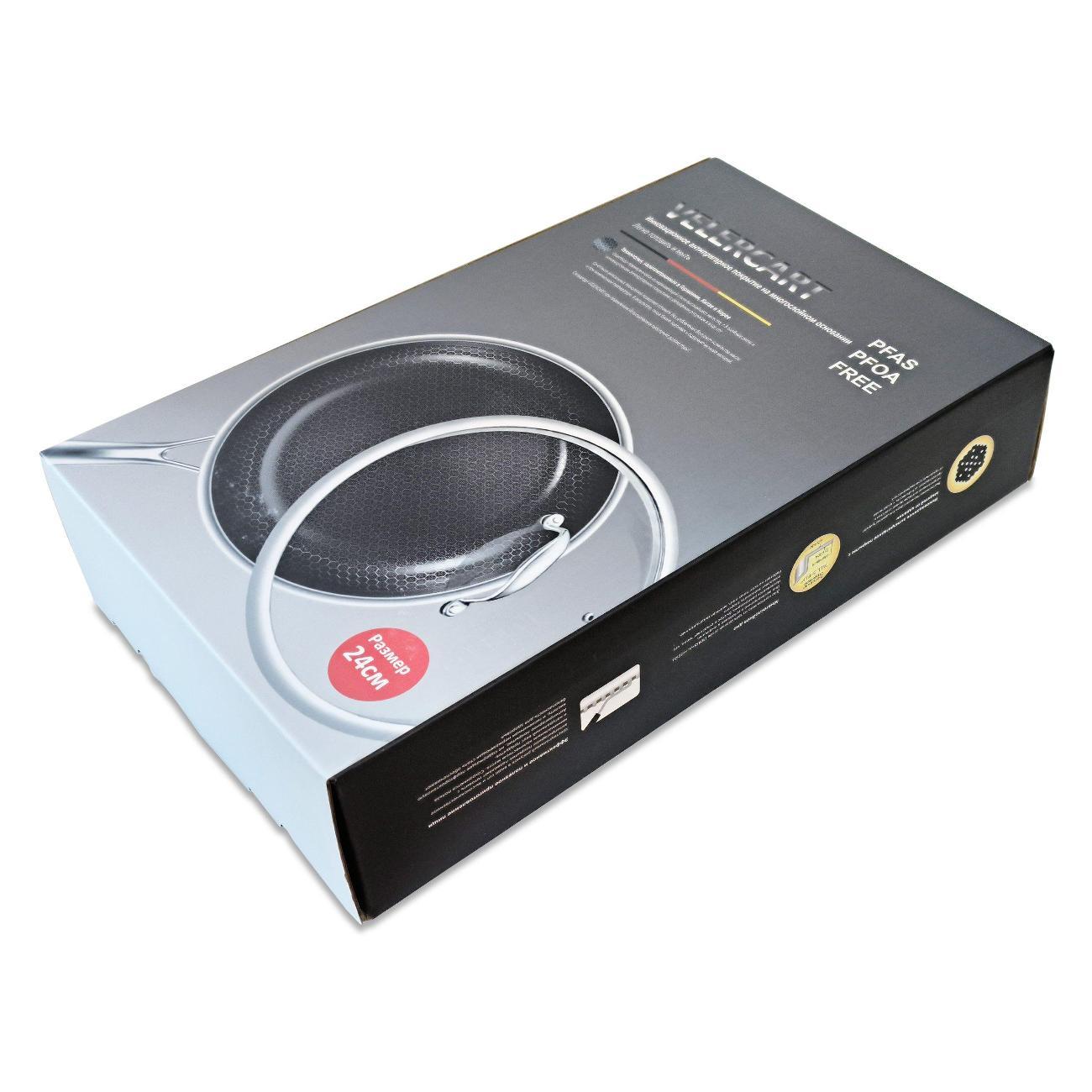 Сковорода VELERCART Сковорода из нержавеющей стали с антипригарным покрытием VELERCART T-Type, диаметр 24 см, с крышкой