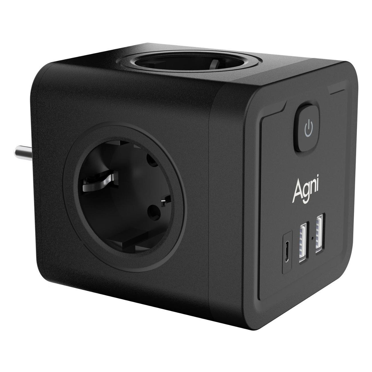 Тройник и переходник электрический AGNI TP-WJ3U4E-C-black