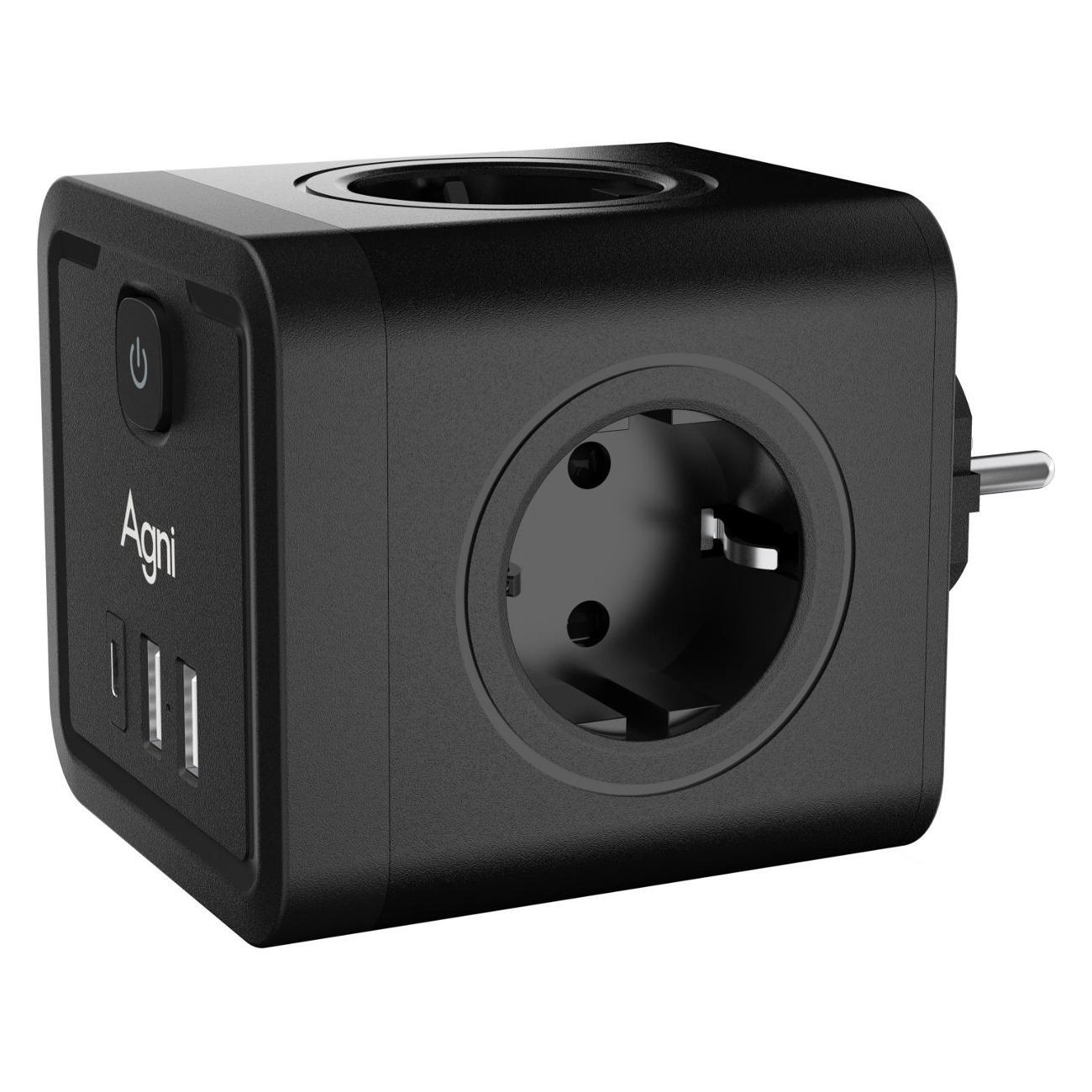 Тройник и переходник электрический AGNI TP-WJ3U4E-C-black