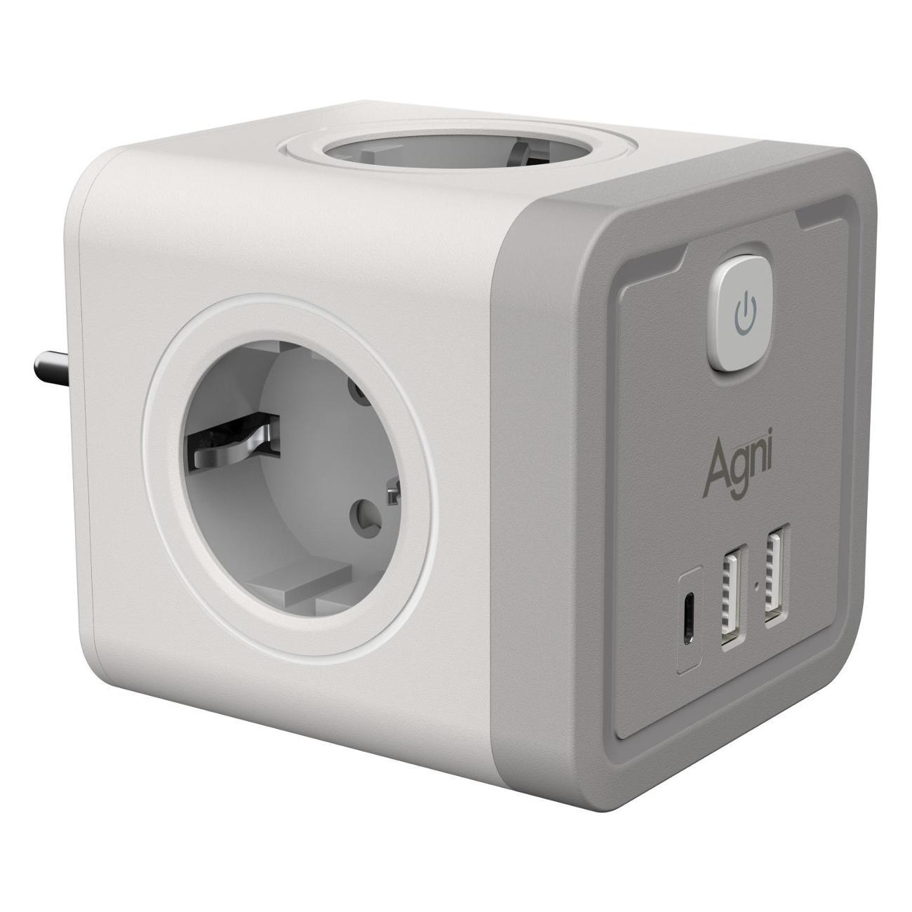 Тройник и переходник электрический AGNI TP-WJ3U4E-C-white