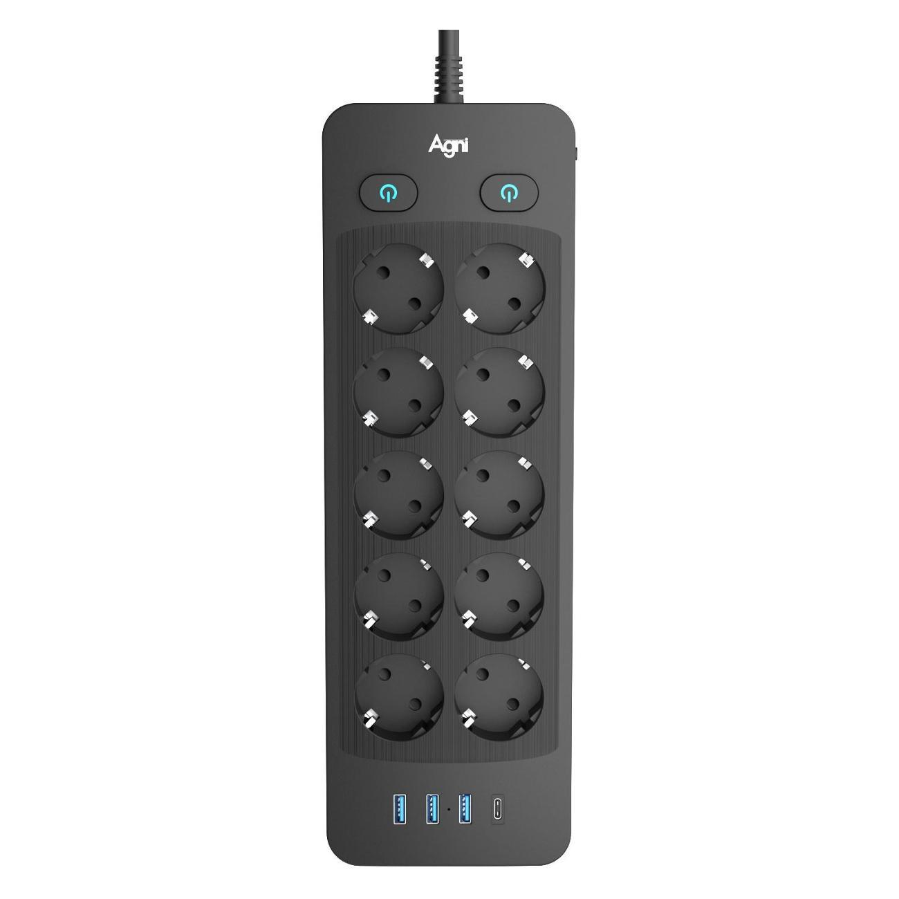 Сетевой фильтр AGNI TP-FO4U10E-С-2m-black
