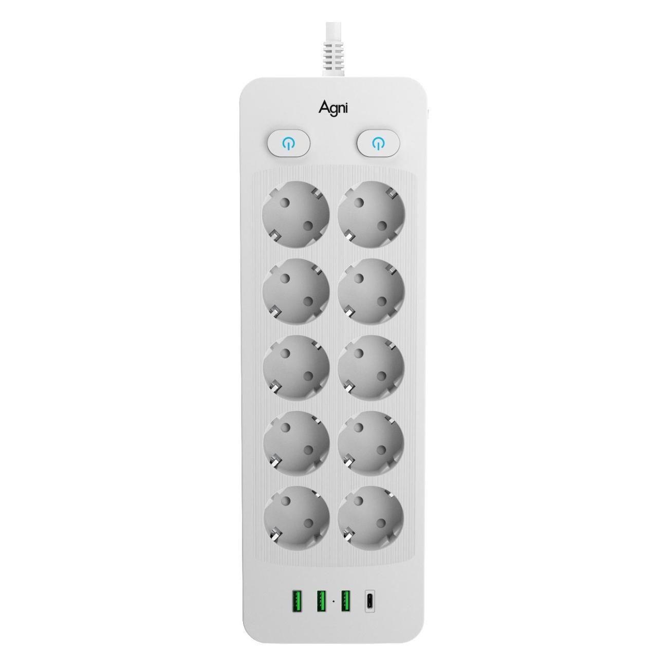 Сетевой фильтр AGNI TP-FO4U10E-С-2m-white