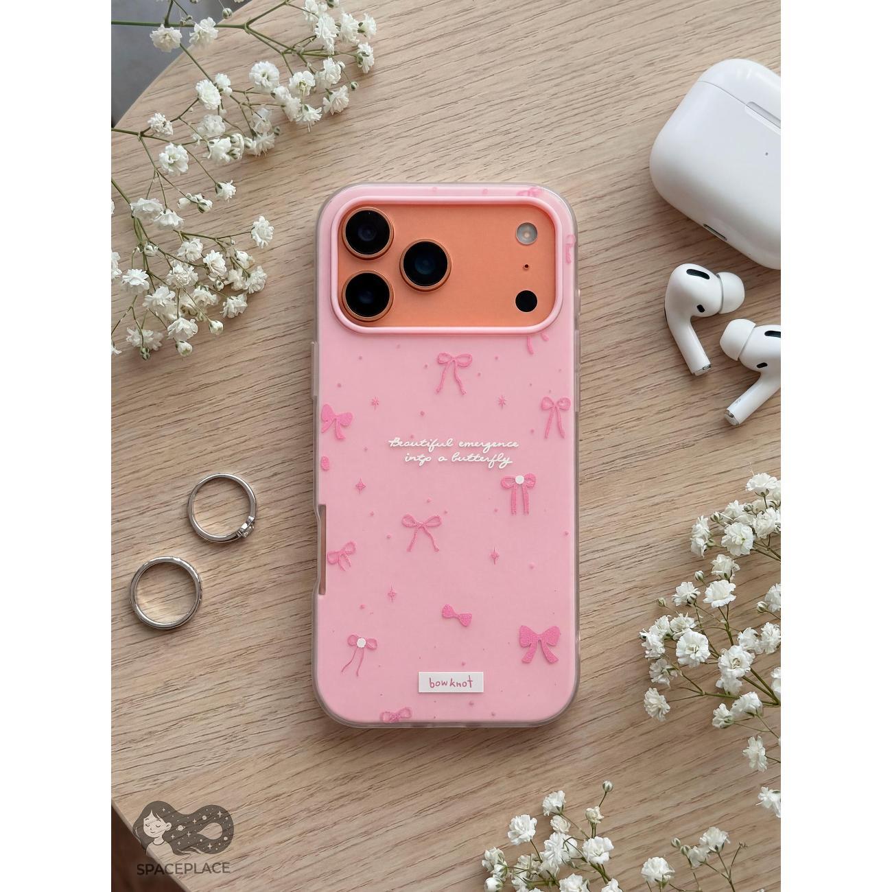 Прочие аксессуары для смартфона,телефона SpacePlace Чехол на iPhone 17 Pro Max розовый с бантиками