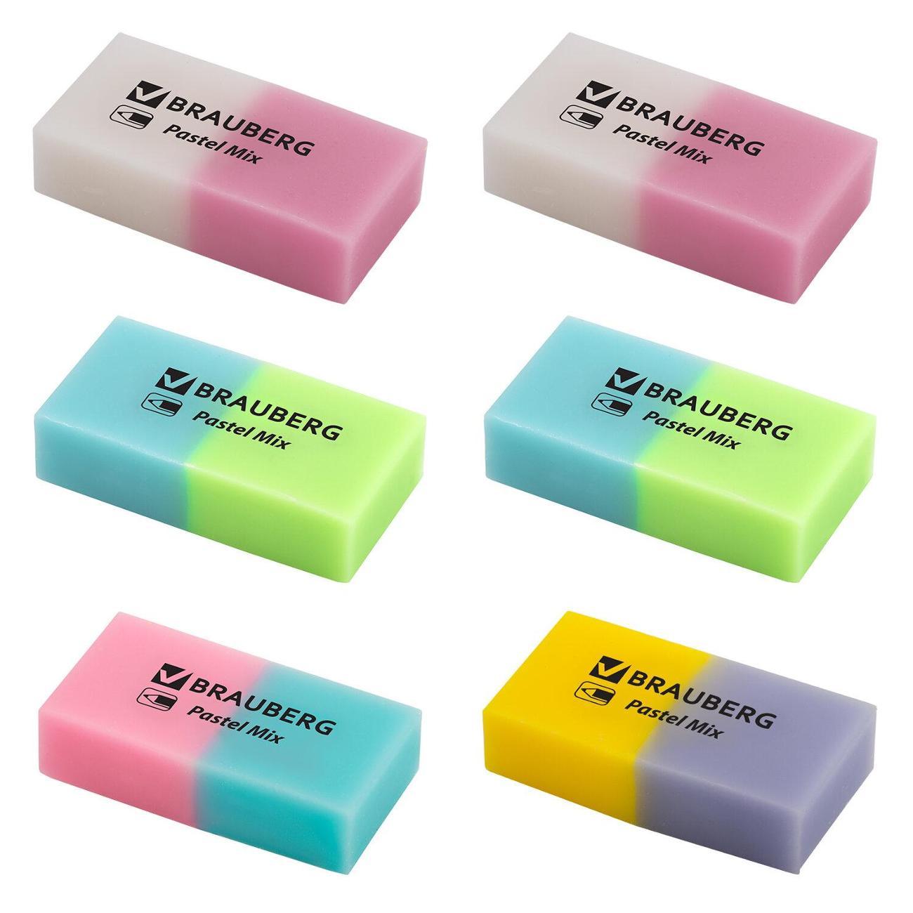 Ластик Brauberg Ластики BRAUBERG Pastel Mix, 6 штук ассорти*