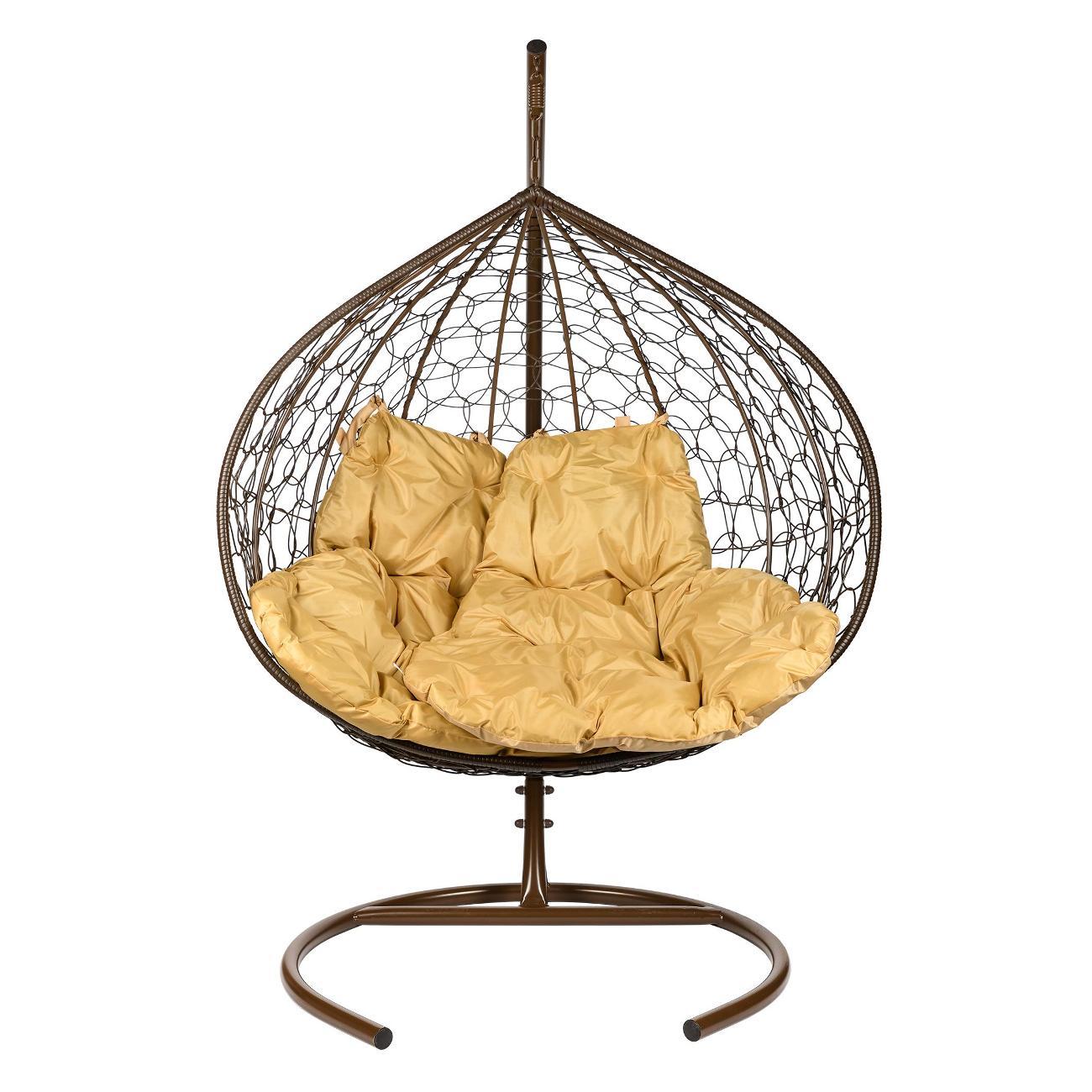 Кресло садовое BiGarden Двойное подвесное кресло Gemini Brown Бежевая подушка