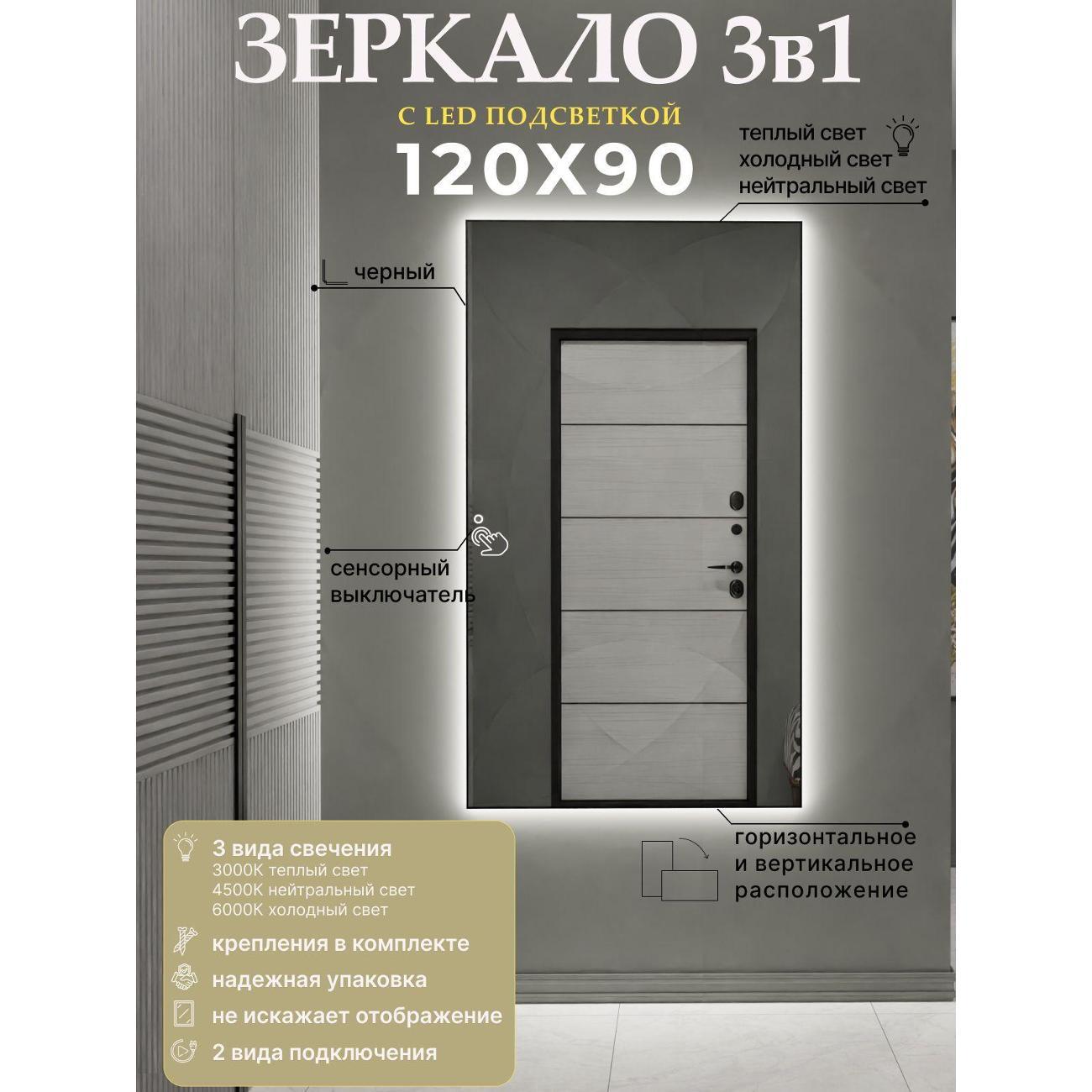 Зеркало SSG MIRRORS Сенсорное 120х90см. Черное