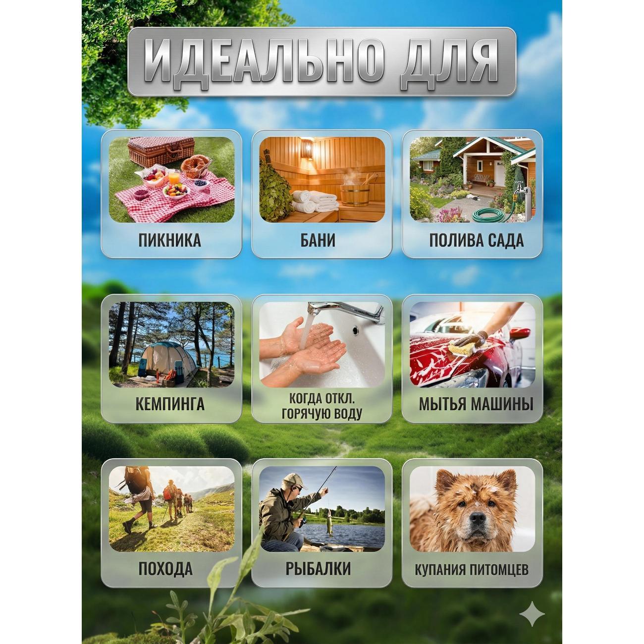 Походный душ ZYPHYRIA Портативный душ аккумуляторный 10 000 мАч