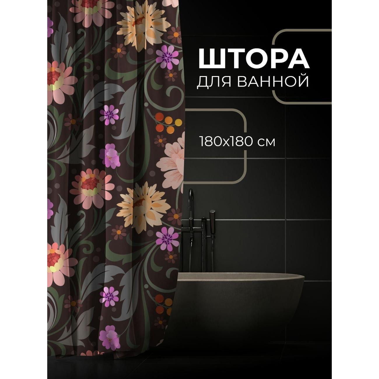 Штора для ванной 365home Штора для ванной 180х180см / Цветочные мотивы: розы