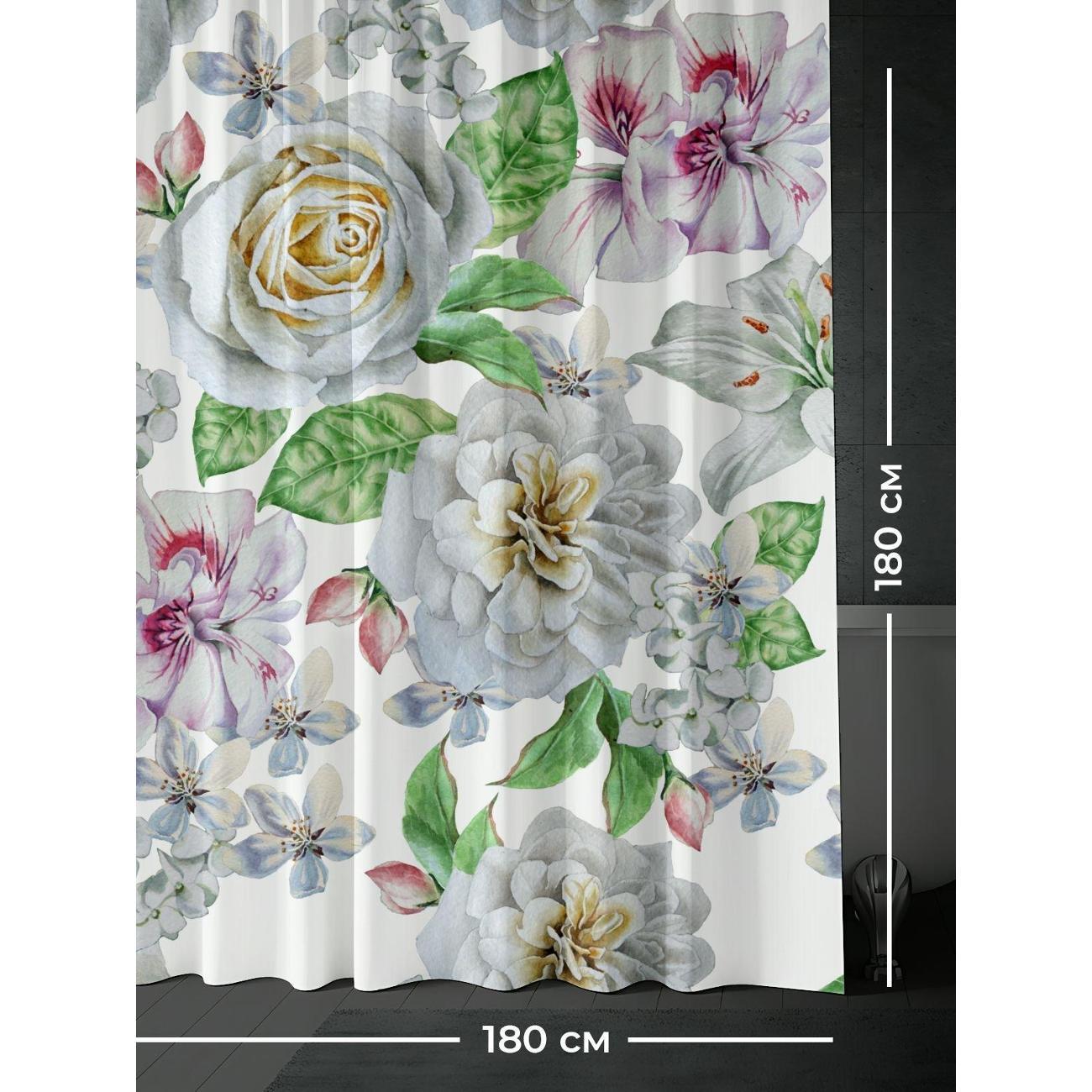 Штора для ванной 365home Штора для ванной 180х180см / Акварельный букет: розы