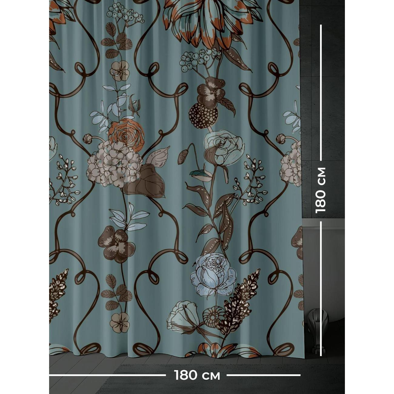 Штора для ванной 365home Штора для ванной 180х180см / Цветочный орнамент: розы
