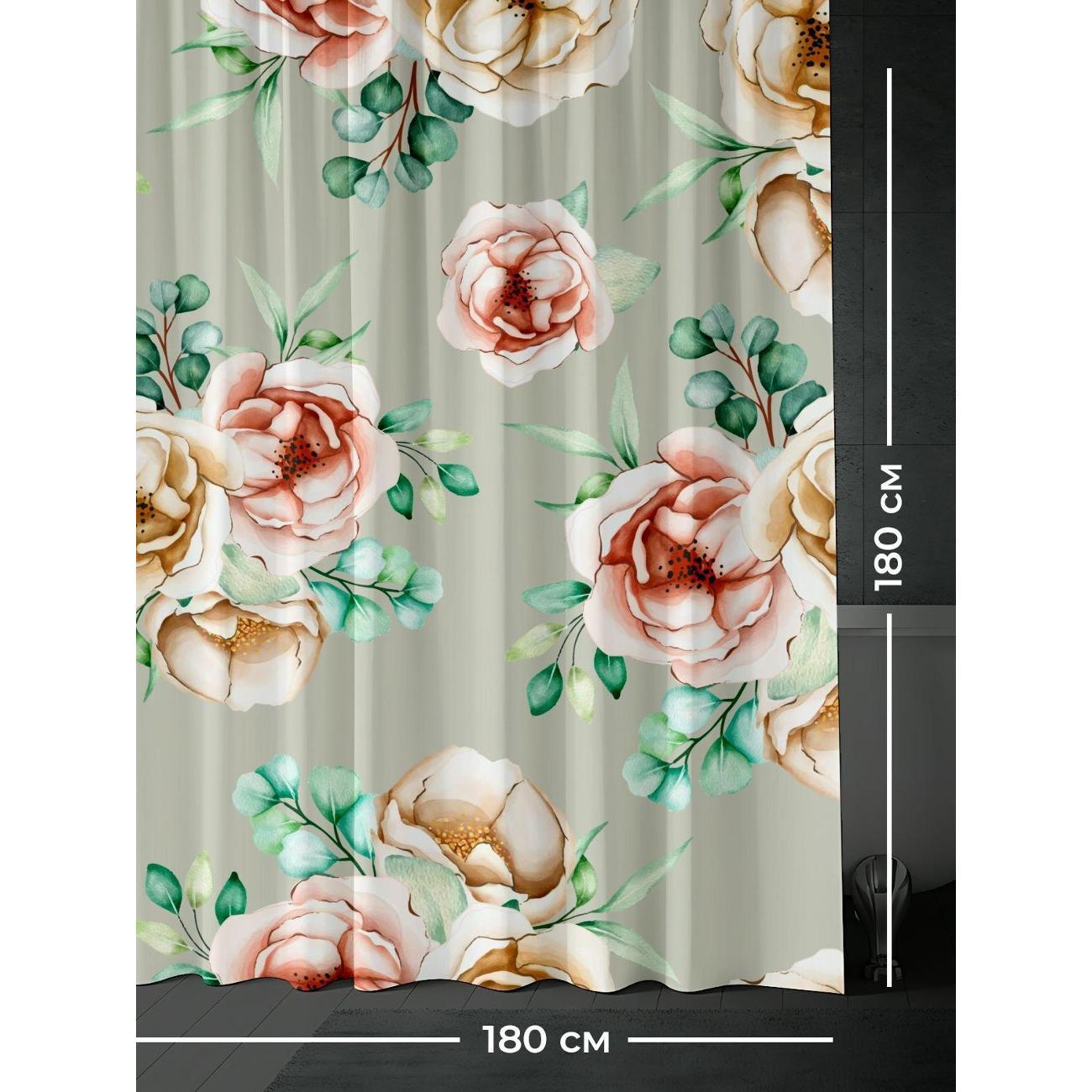 Штора для ванной 365home Штора для ванной 180х180см / Акварельные розы и зелень