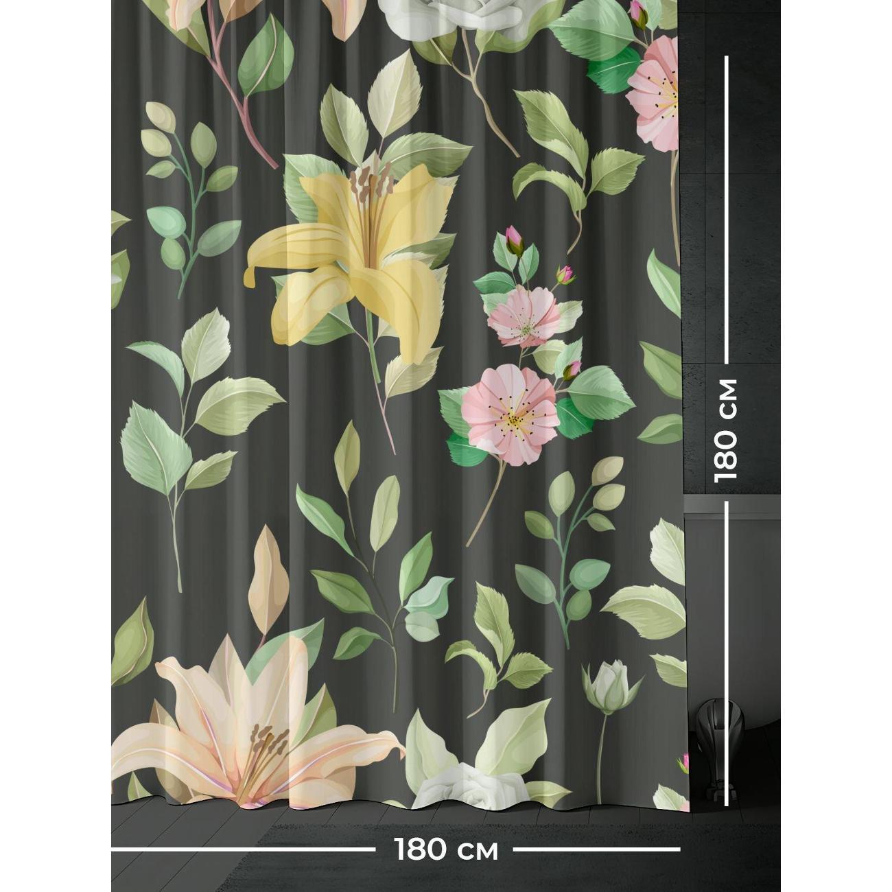 Штора для ванной 365home Штора для ванной 180х180см / Цветочный узор: розы, лилии
