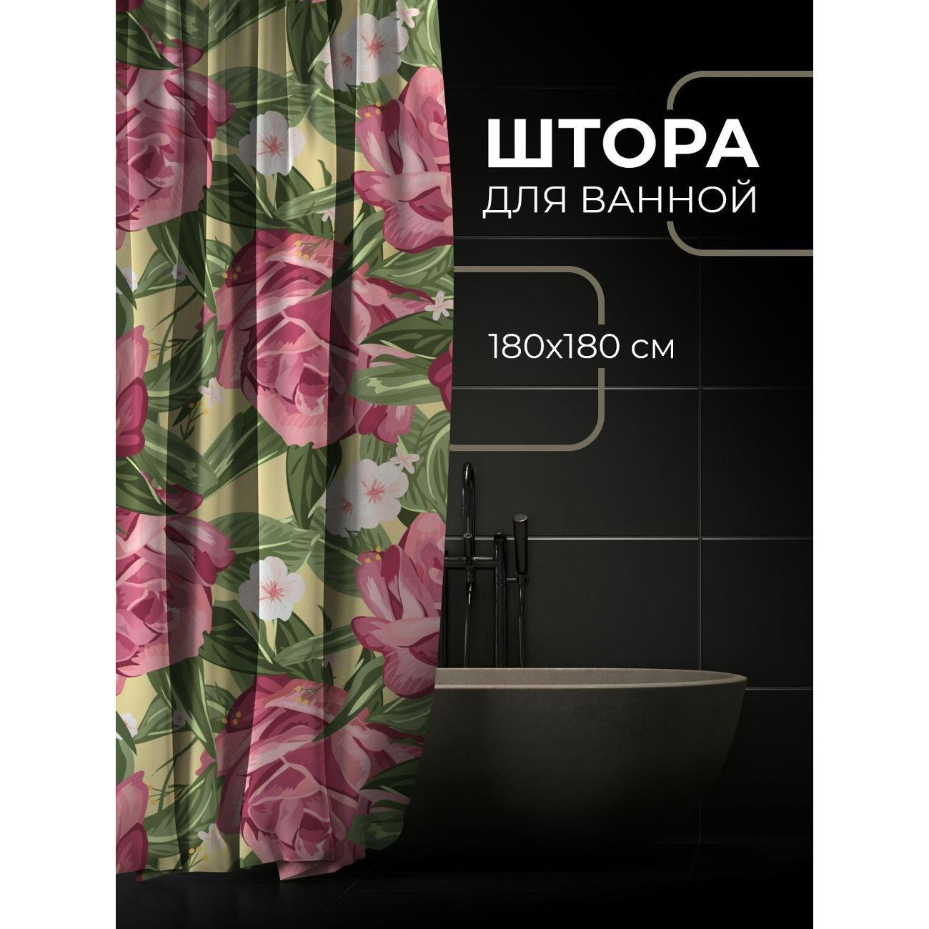 Штора для ванной 365home Штора для ванной 180х180см / Розовые розы с зелёными