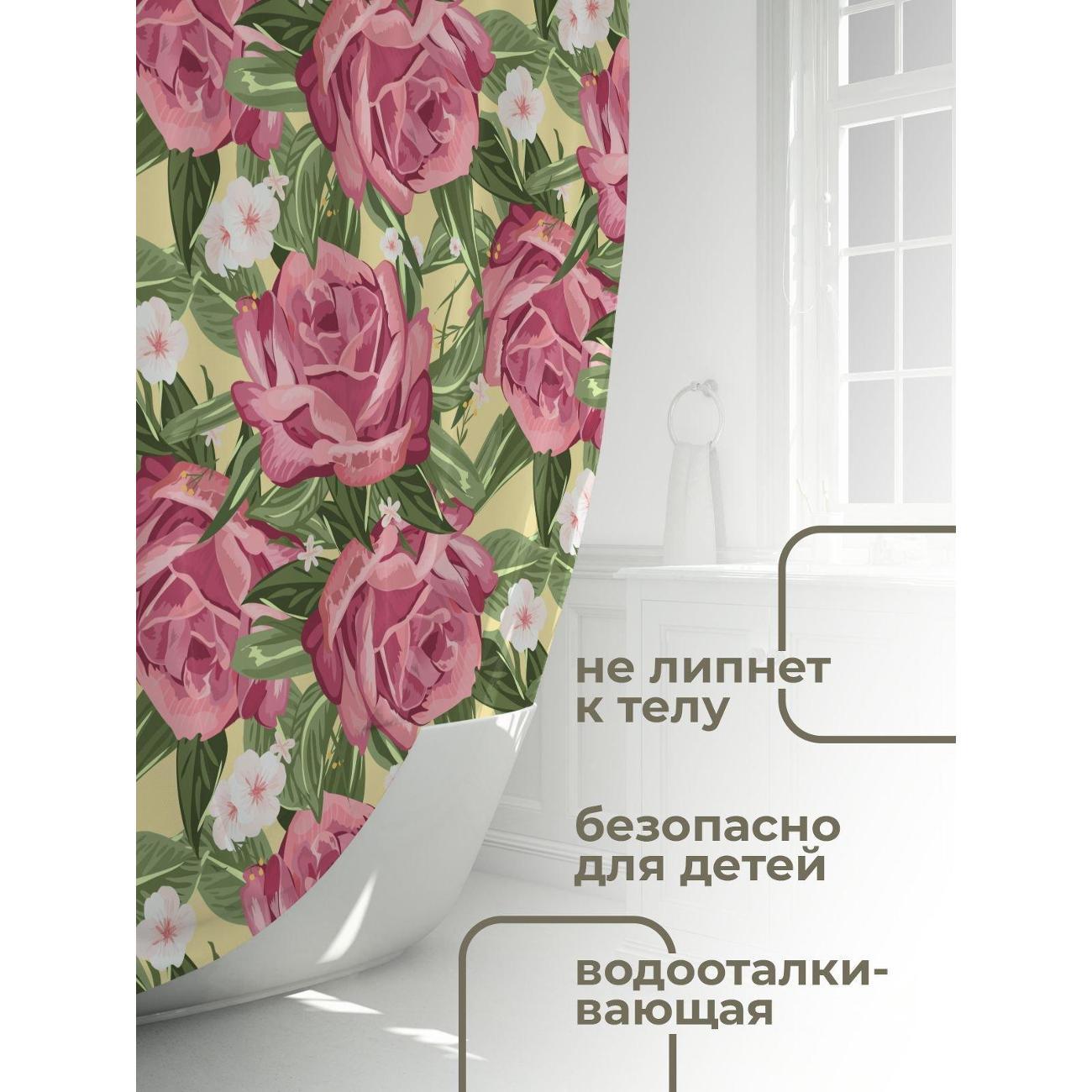 Штора для ванной 365home Штора для ванной 180х180см / Розовые розы с зелёными