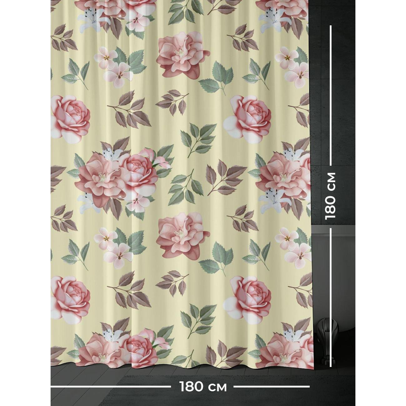 Штора для ванной 365home Штора для ванной 180х180см / Розовые розы и зелёные листья