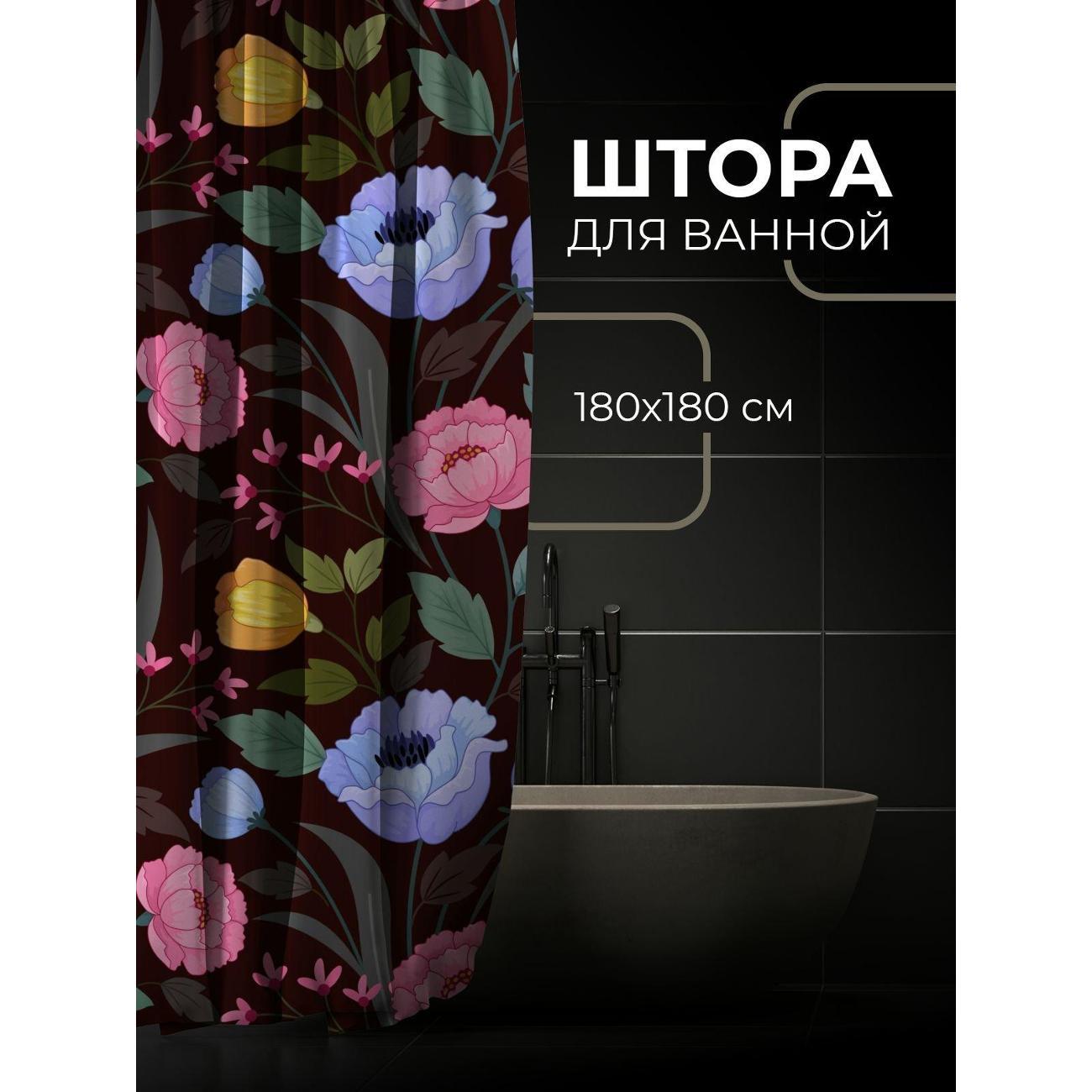 Штора для ванной 365home Штора для ванной 180х180см / Цветочный узор: розовые