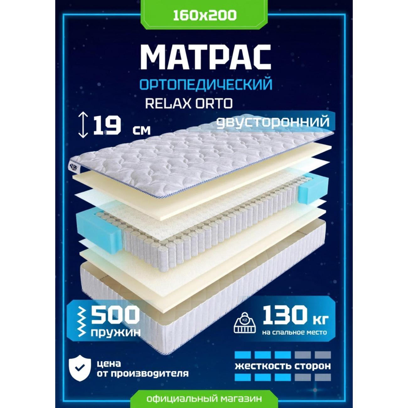 Матрас DreamExpert ортопедический 160x200 Relax Orto жаккард белый (пружинный блок S500, средняя жесткость, высота 19 см, до 130 кг, несъемный чехол)