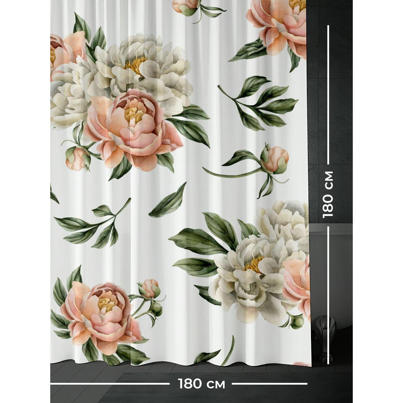Штора для ванной 365home Штора для ванной 180х180см / Акварельные пионы - розовые