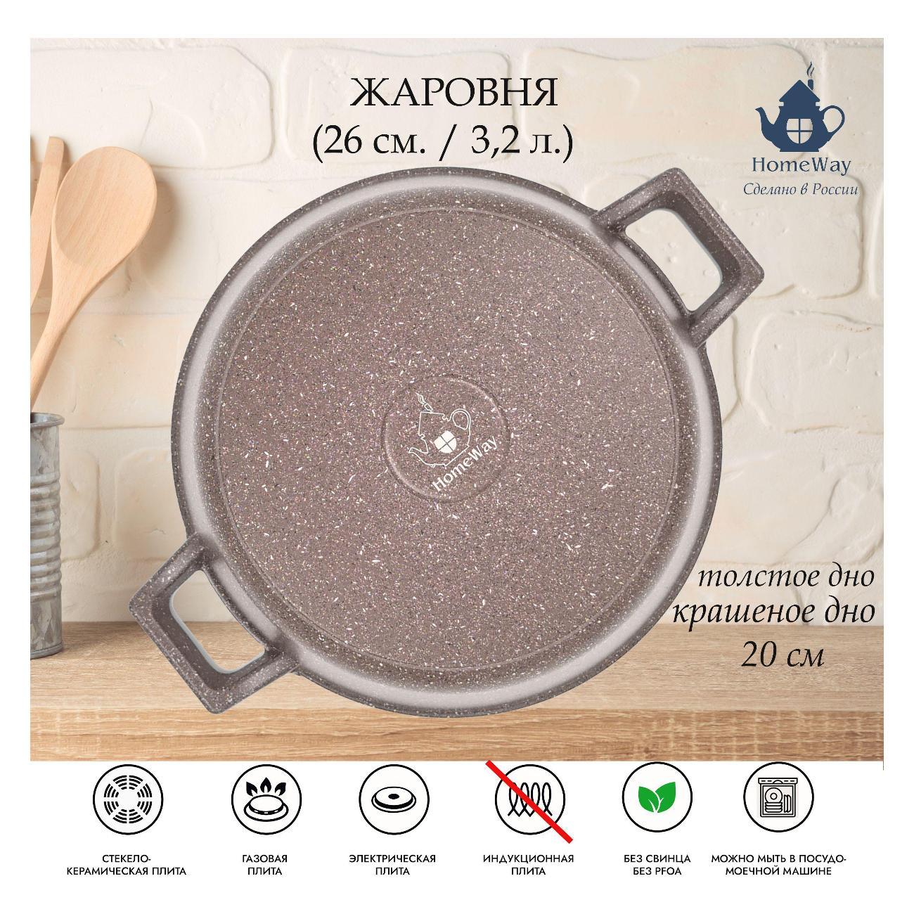 Жаровня HomeWay антипригарная "Гранит", алюминий, с крышкой_черный со светлыми вкраплениями_26