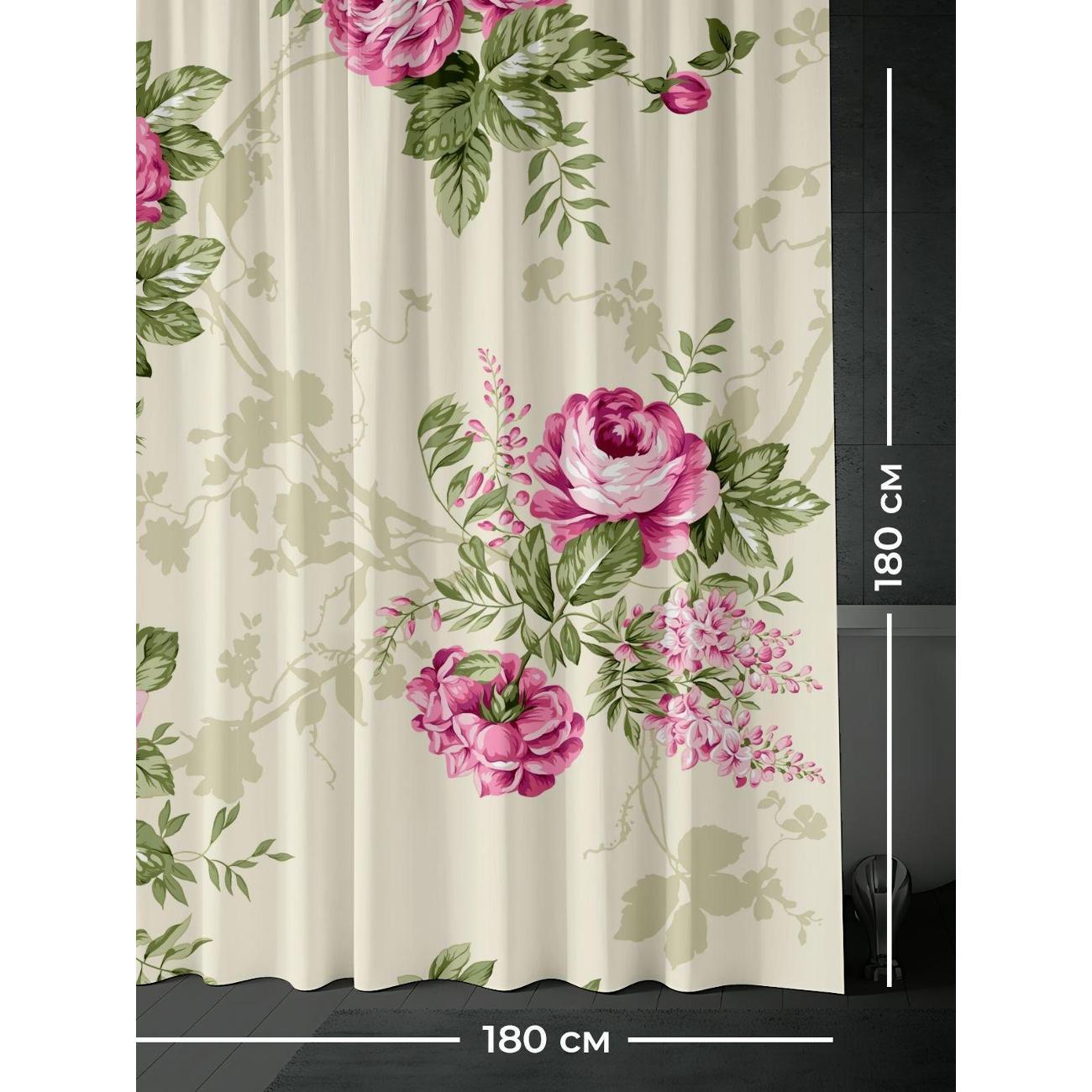 Штора для ванной 365home Штора для ванной 180х180см / Розовые розы с зелёными