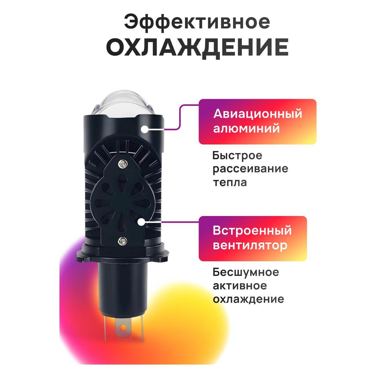 Лампа автомобильная ZMB Лампы светодиодные автомобильные ZMB, мини-линзы, H4, холодный белый свет, 100 Вт, 2 шт
