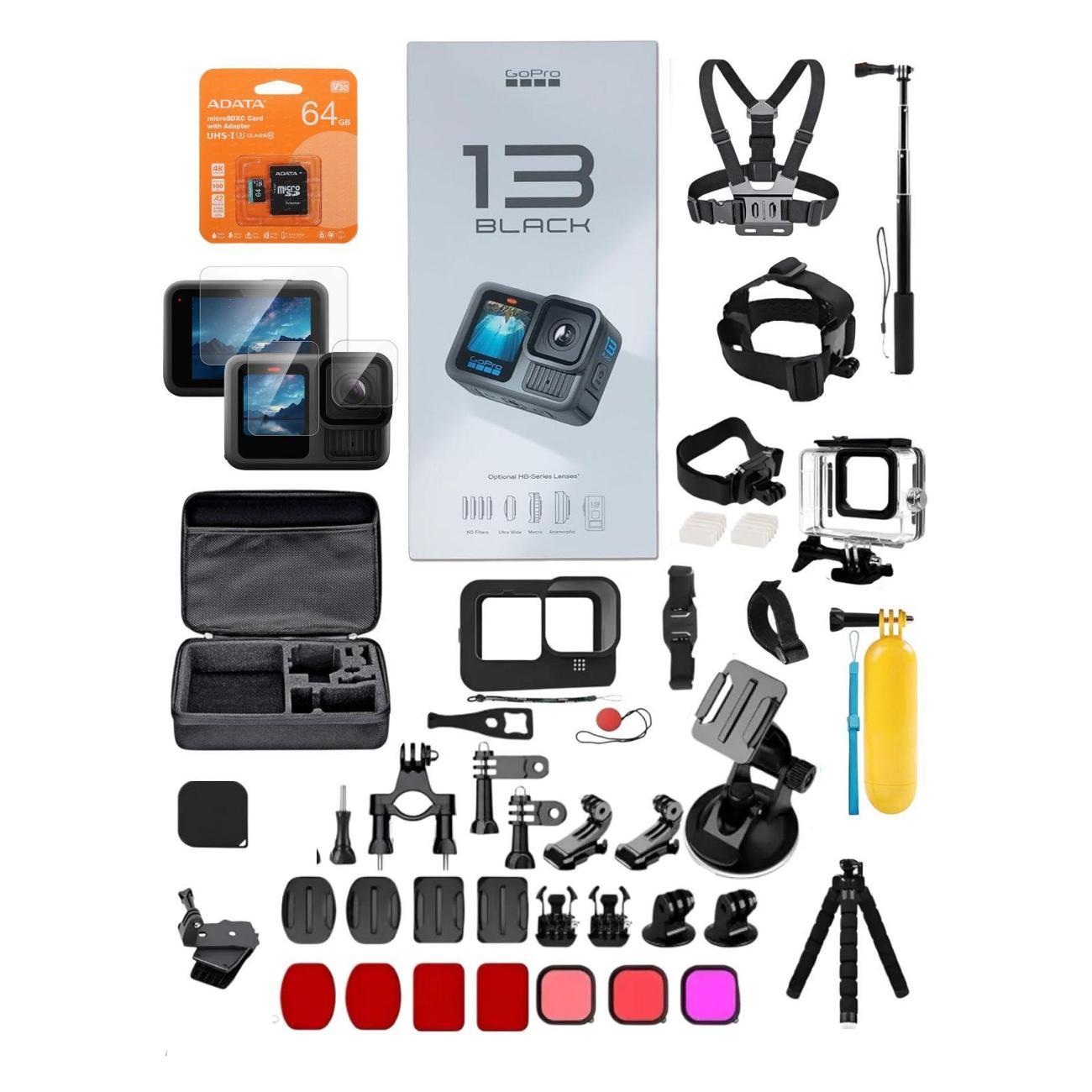 Экшн камера GoPro 4K GoPro 13 Hero Black + набор аксессуаров для экшн-камер 54 предмета + карта памяти Adata 64 Gb (CHDHX-131-RW)