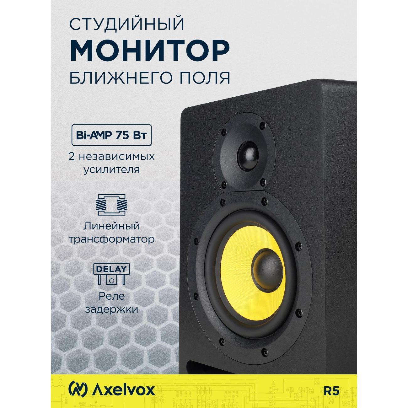 Студийный монитор Axelvox R5 ,  Активная акустическая система 60Гц-20кГц, SPL 106 дБ, 75W RMS, входы: XLR, RCA, TRS