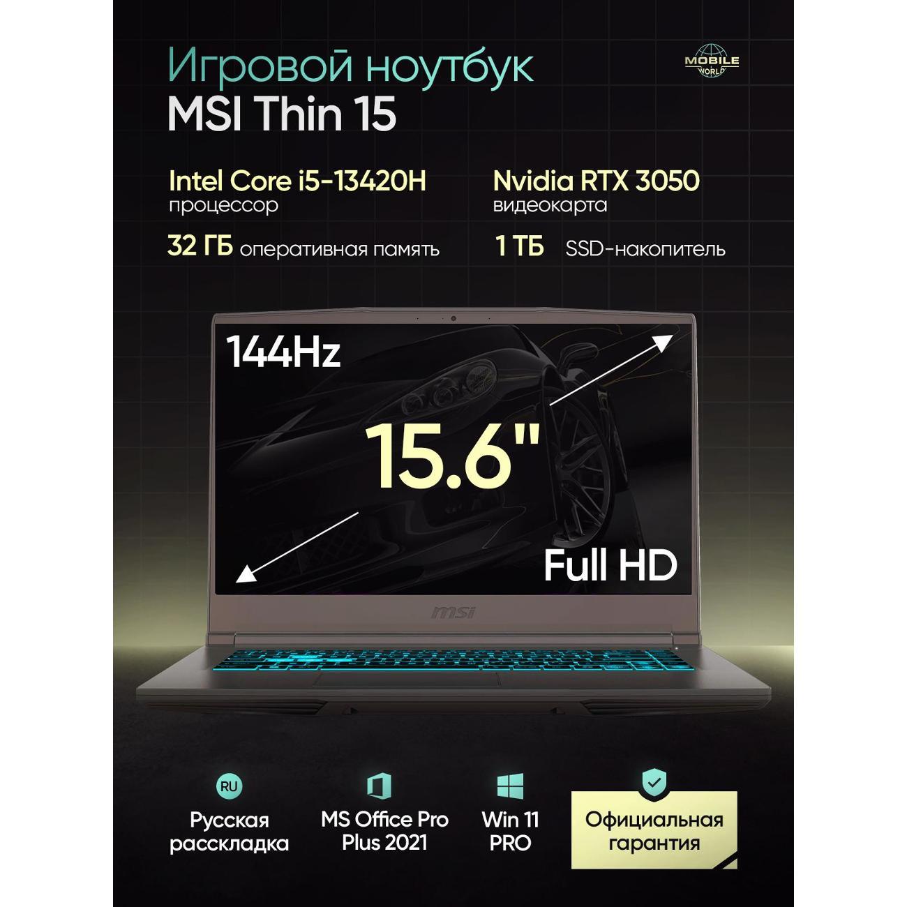 Ноутбук MSI Thin 15