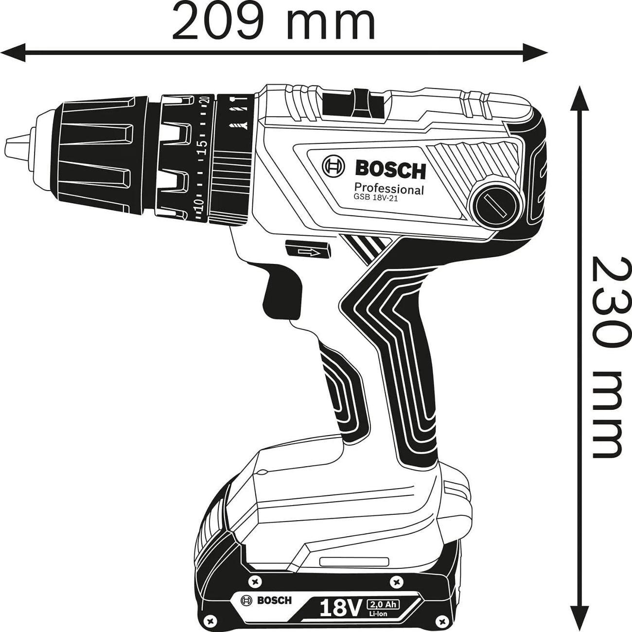 Дрель-шуруповерт Bosch Аккумуляторная дрель GSB 18V-21 18V 2 Ah (06019H1176)
