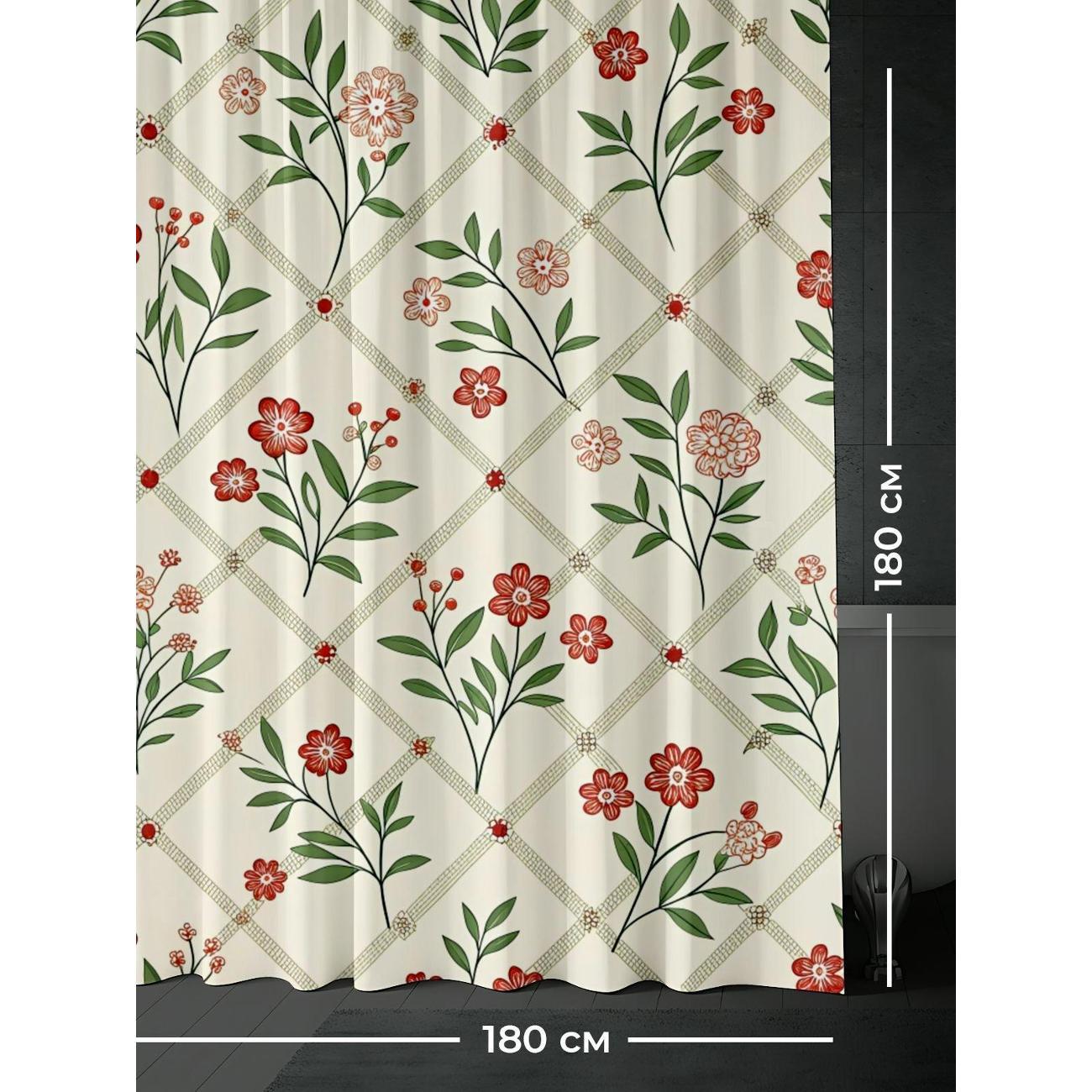 Штора для ванной 365home Штора для ванной 180х180см / Цветочный узор: красные