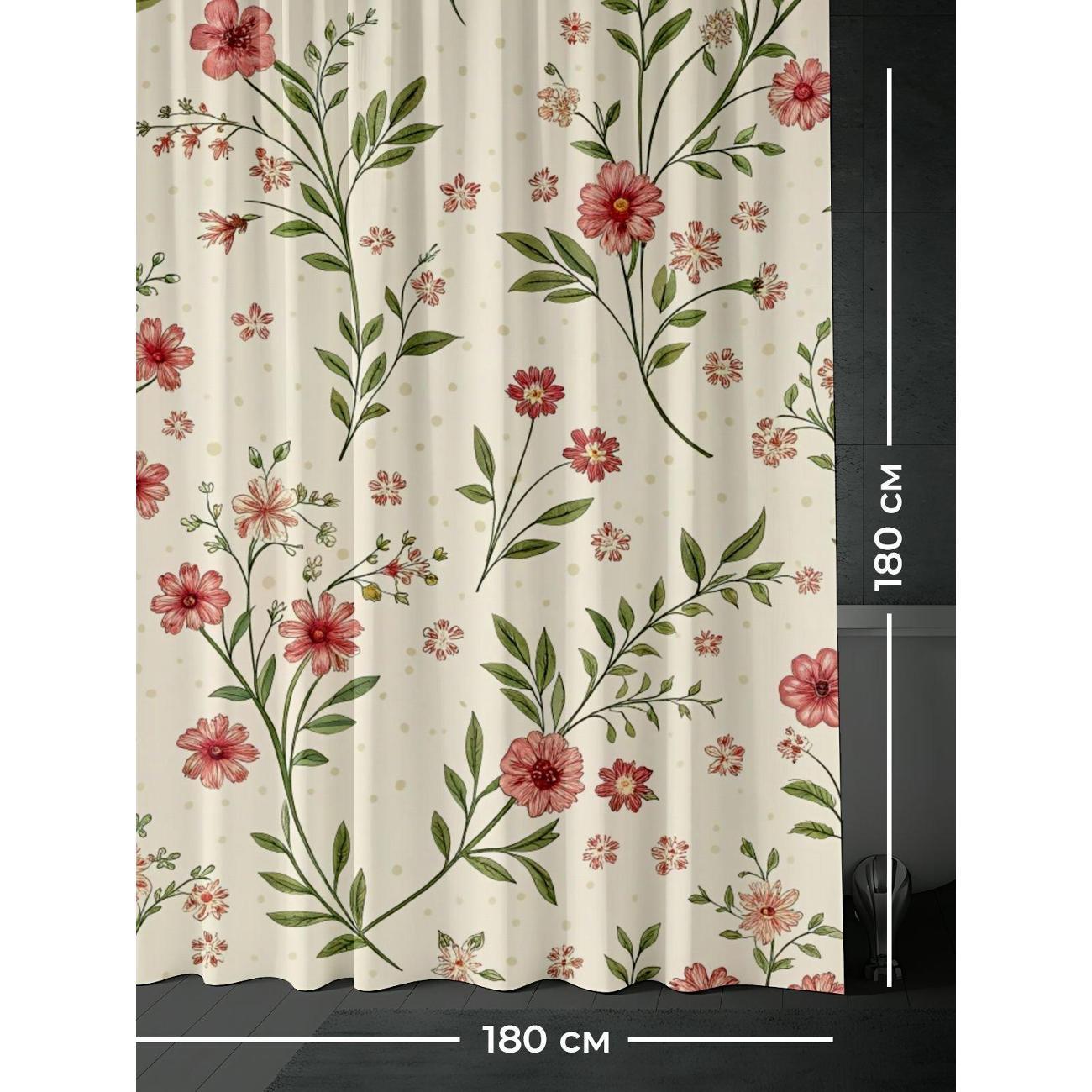 Штора для ванной 365home Штора для ванной 180х180см / Цветочный узор: розовые цветы