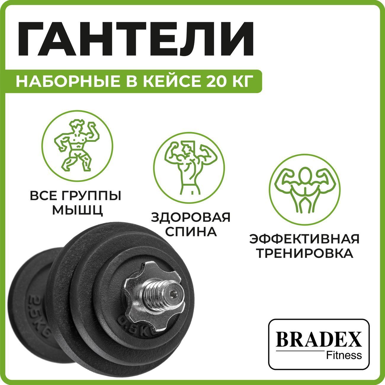 Набор гантелей Bradex SF 0557 2шт, 20кг, кейс
