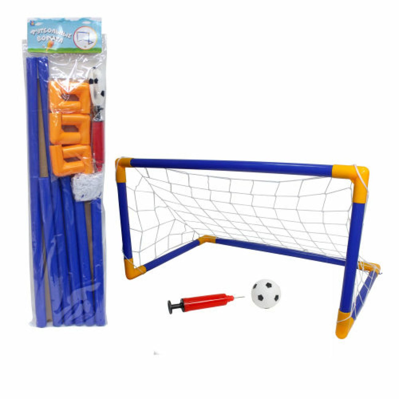 Детский игровой набор 1TOY Т59934 футбольные ворота 79х50х43 см, мяч, насос
