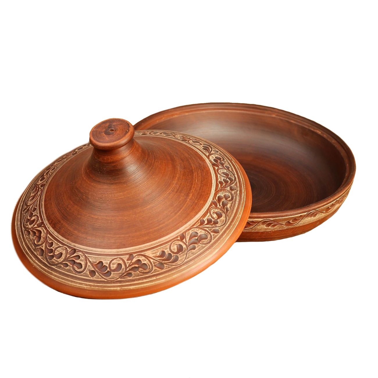 Тажин Красная глина 1269426 Ажурный 2 л, роспись ангобом