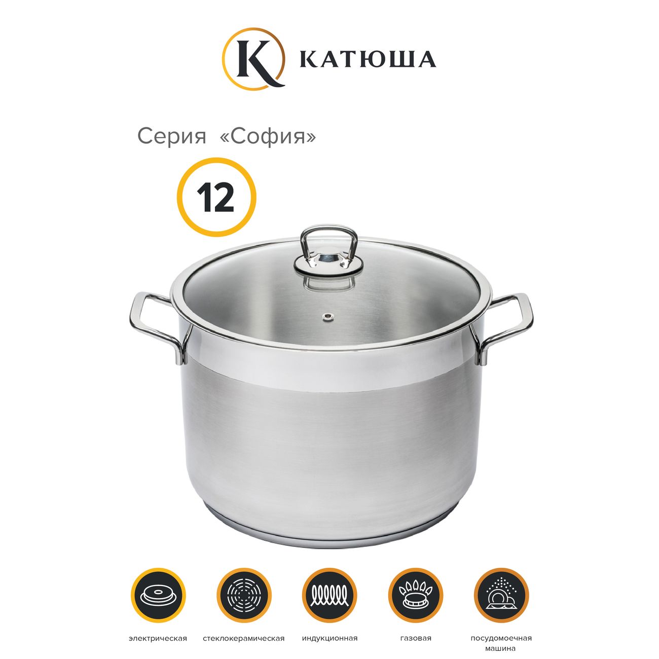 Кастрюля Катюша 9920-1090-0 София 12л 28*20см с крышкой
