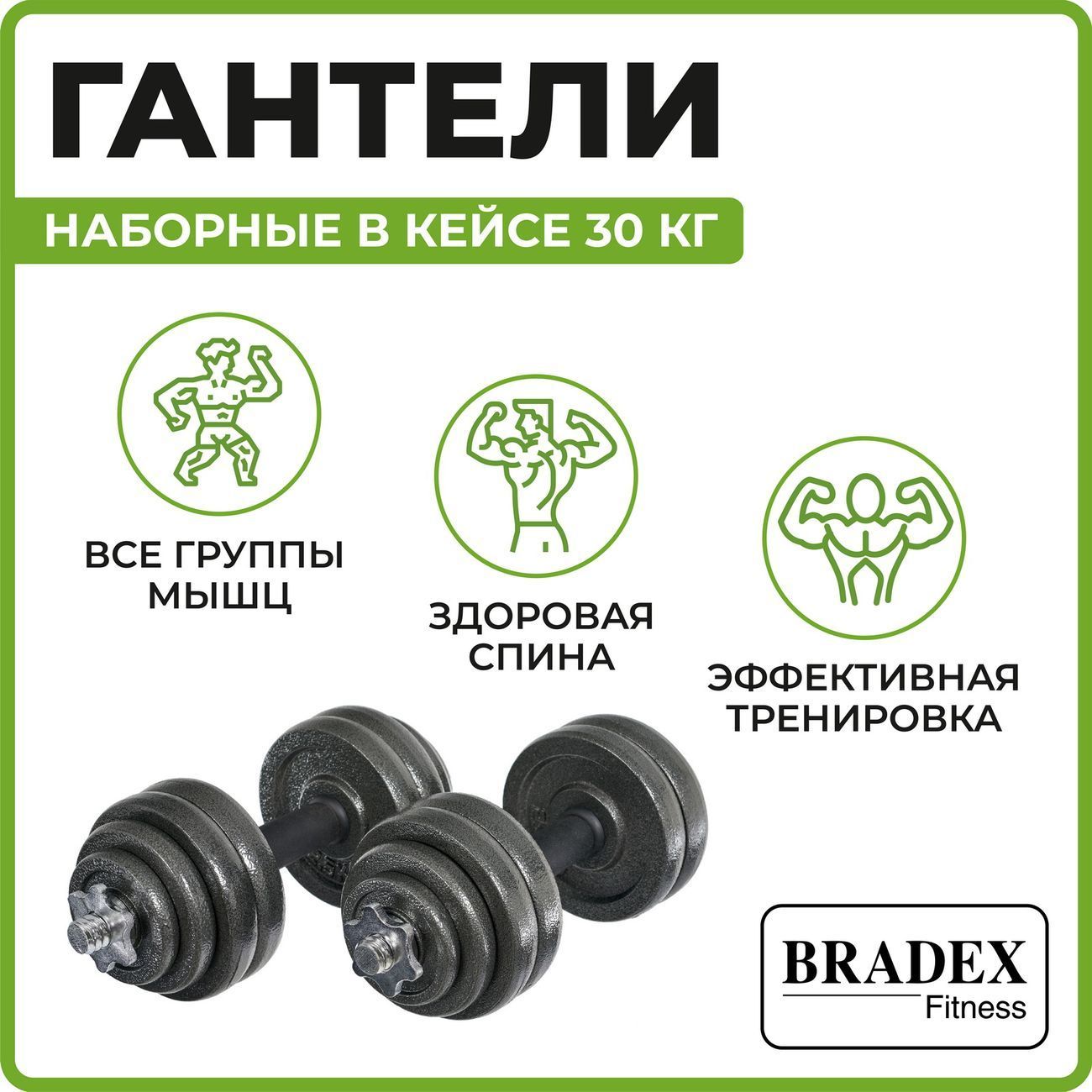 Набор Bradex SF 0558 30кг+гриф д/штанги, сборные, пласт.кейс