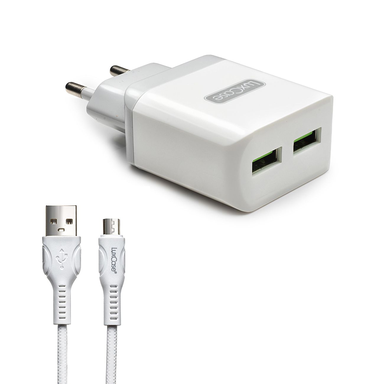 Сетевое зарядное устройство LuxCase 2 USB 2,4А + micro USB 1m (молочный/серый+белый)