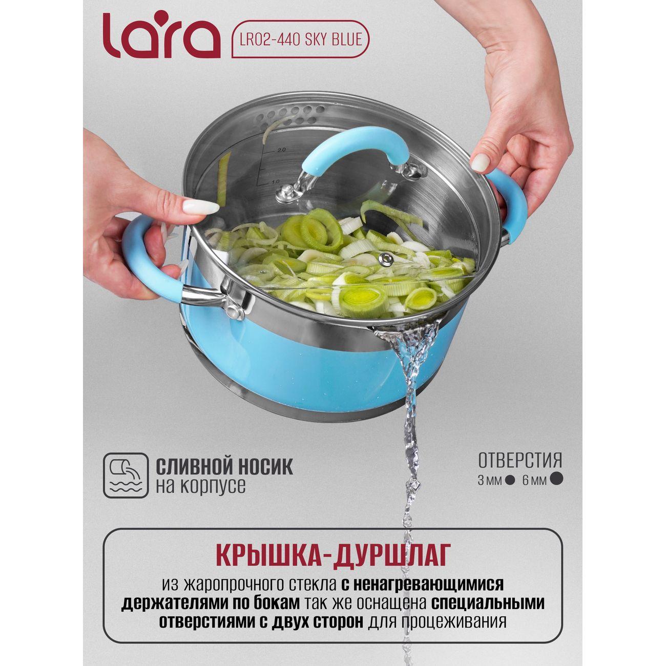 Кастрюля Lara небесно-голубой 9x16см, 1,7л (LR02-440)