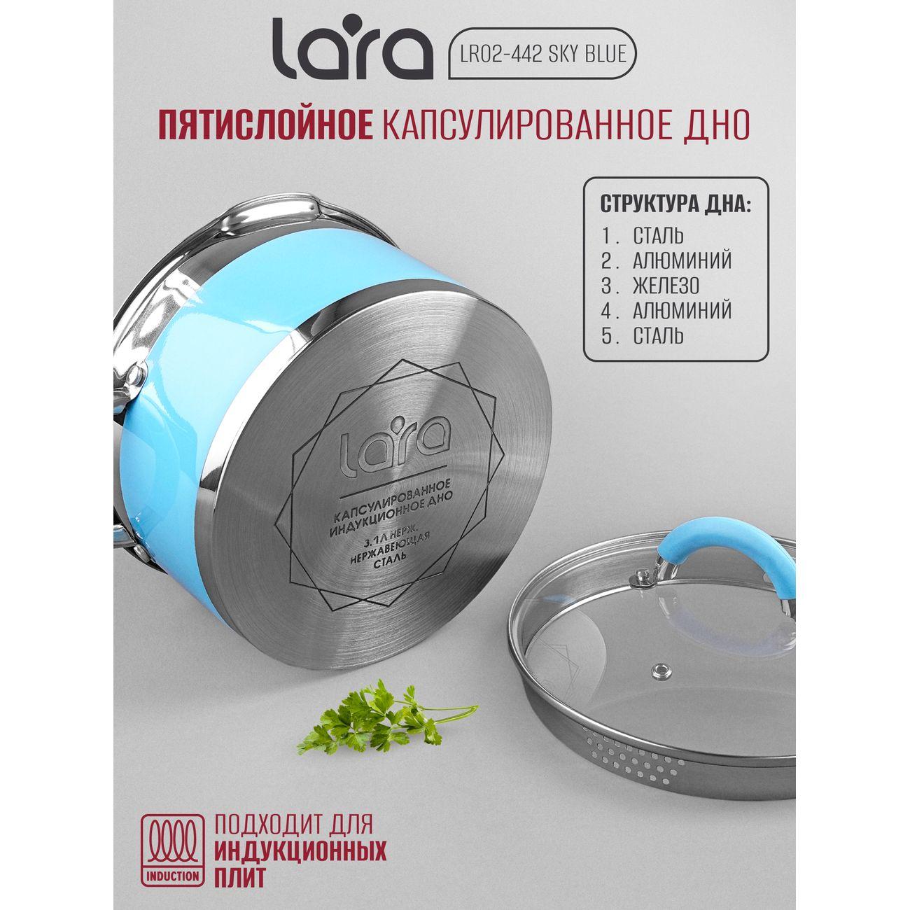 Кастрюля Lara небесно-голубой 11x20см, 3,1л (LR02-442)
