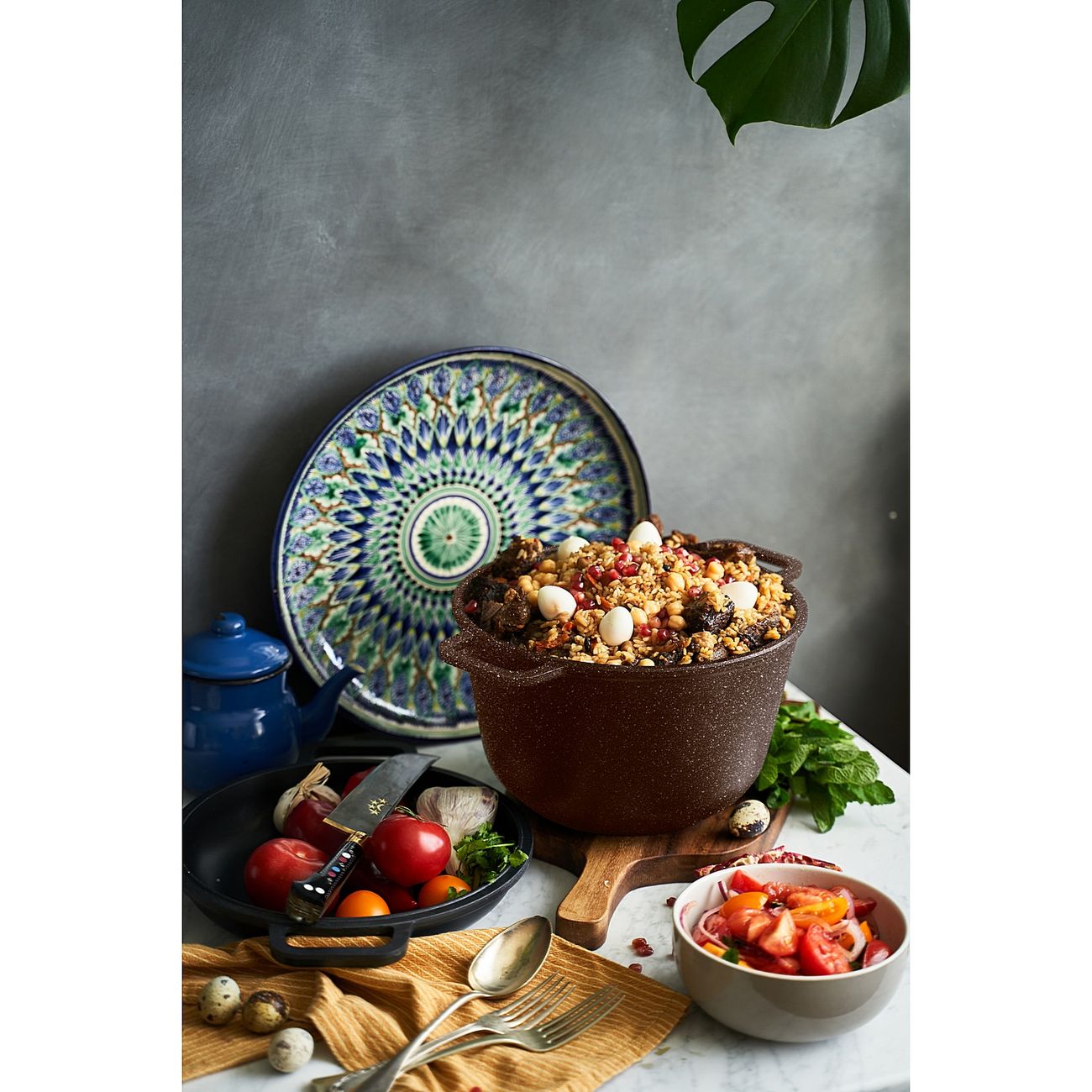 Казан InHome NBG6870IN 7л, Brown Granite, с крышкой-сковородой