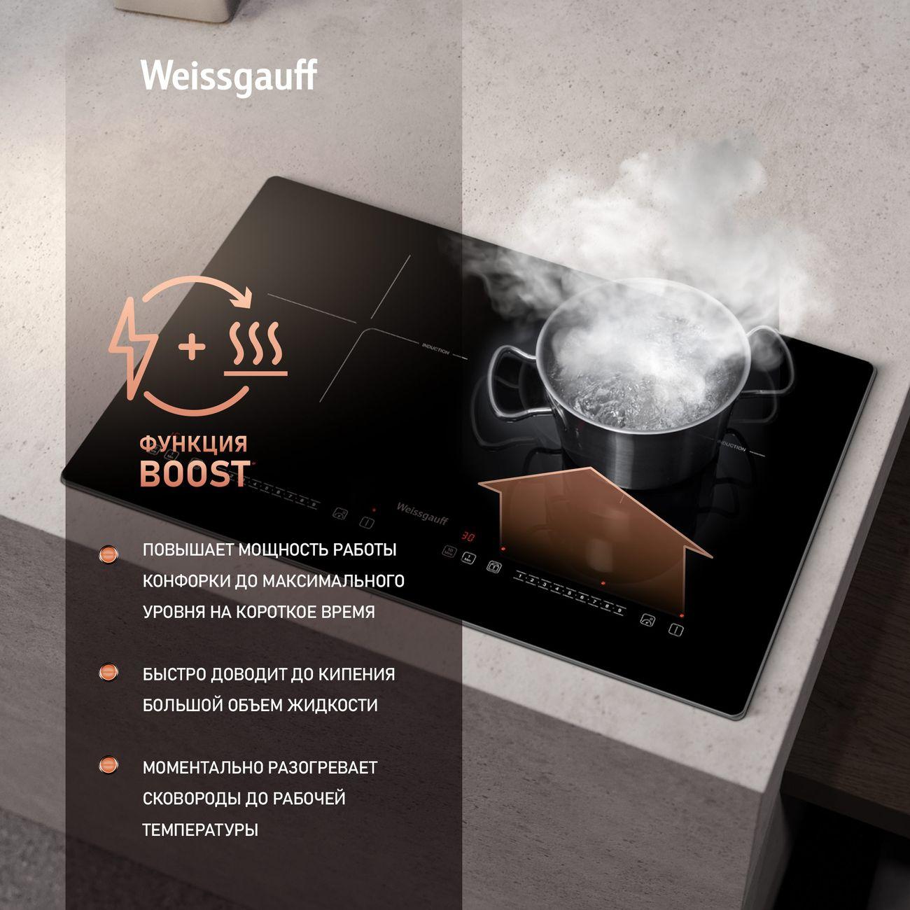 Встраиваемая индукционная панель независимая Weissgauff HI 412 H черная