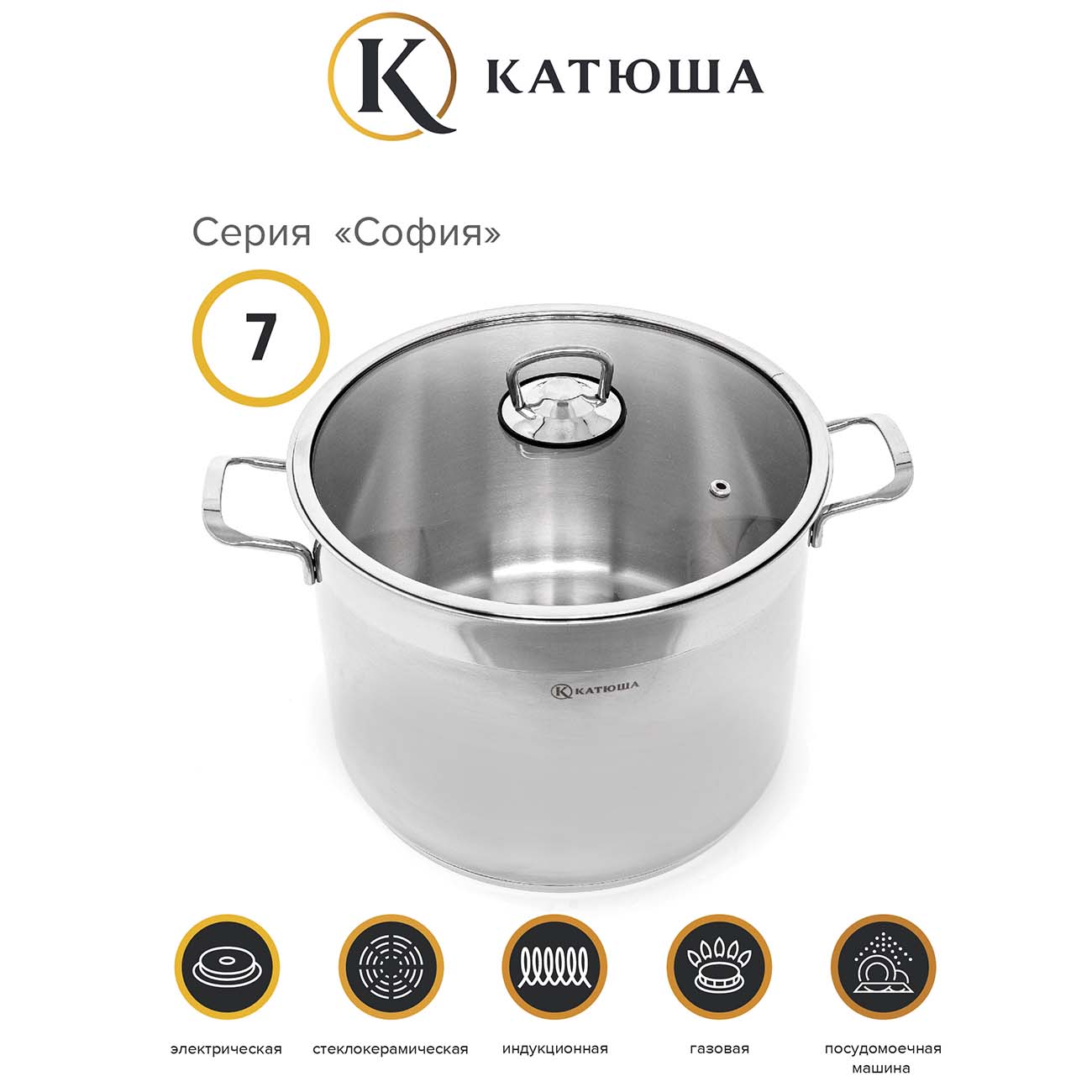Кастрюля Катюша София с крышкой 7,0л (9920-700-0)