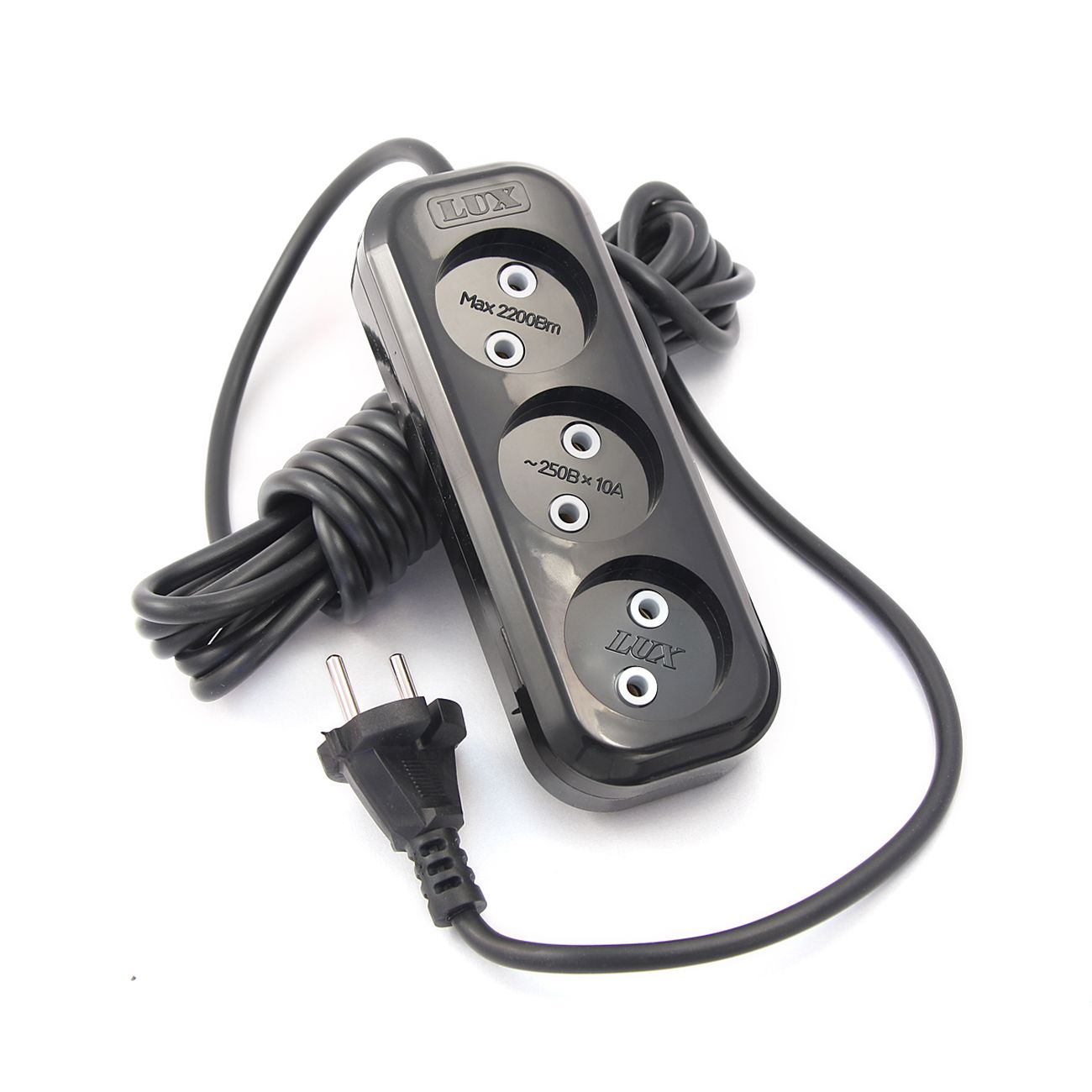 Удлинитель сетевой Lux У3-О-03 без заземления 10А 3м черный фото
