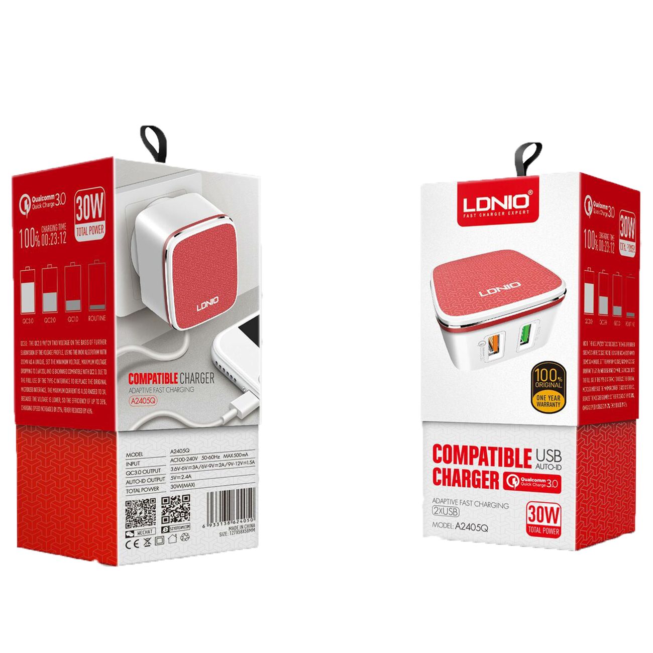 Сетевое зарядное устройство LDNIO A2405Q Lightning (LD_B4363)