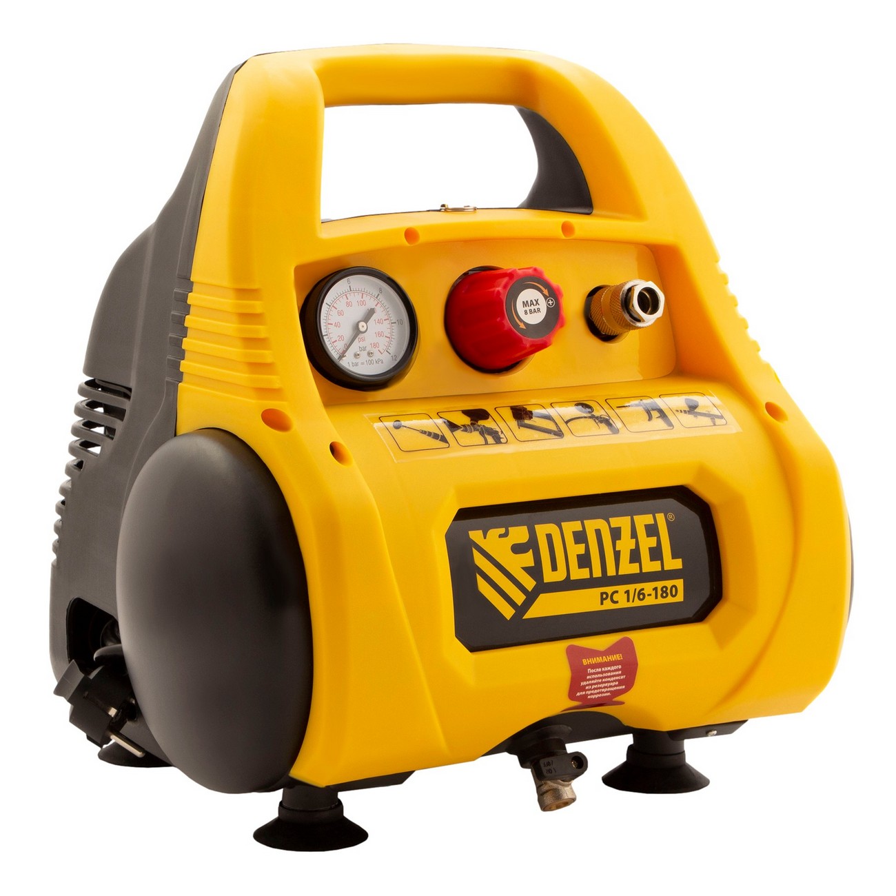 Компрессор воздушный безмасляный Denzel РС 1/6-180, 1,1 кВт, 180 л/мин, 6 л (58057) фото