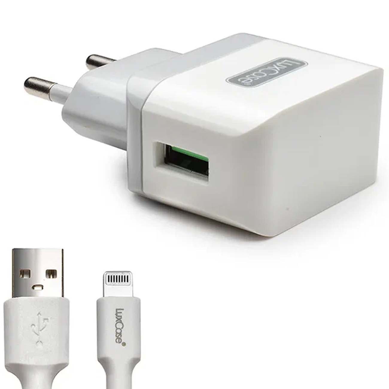 Сетевое зарядное устройство для Apple LuxCase 1 USB 1А + кабель Lightning 1м - 2A (белый)