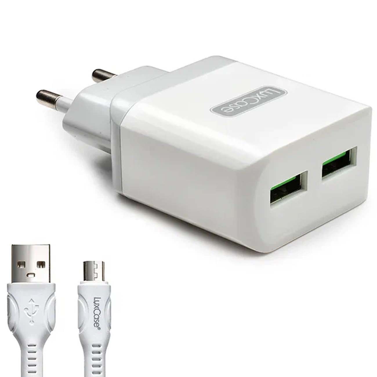 Сетевое зарядное устройство для Apple LuxCase 2 USB 32А + кабель Lightning 1м - 2A (белый)