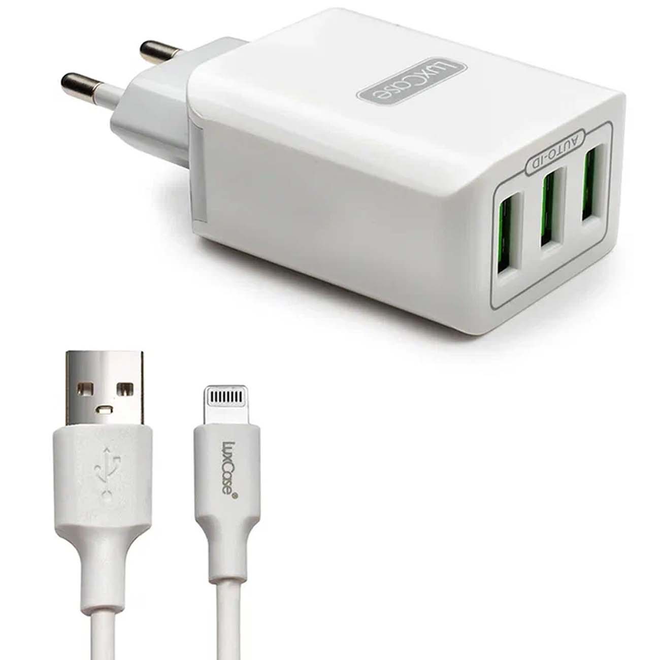 Сетевое зарядное устройство LuxCase 3 USB 32А + кабель Type-C 1м TPE 2A (белый)