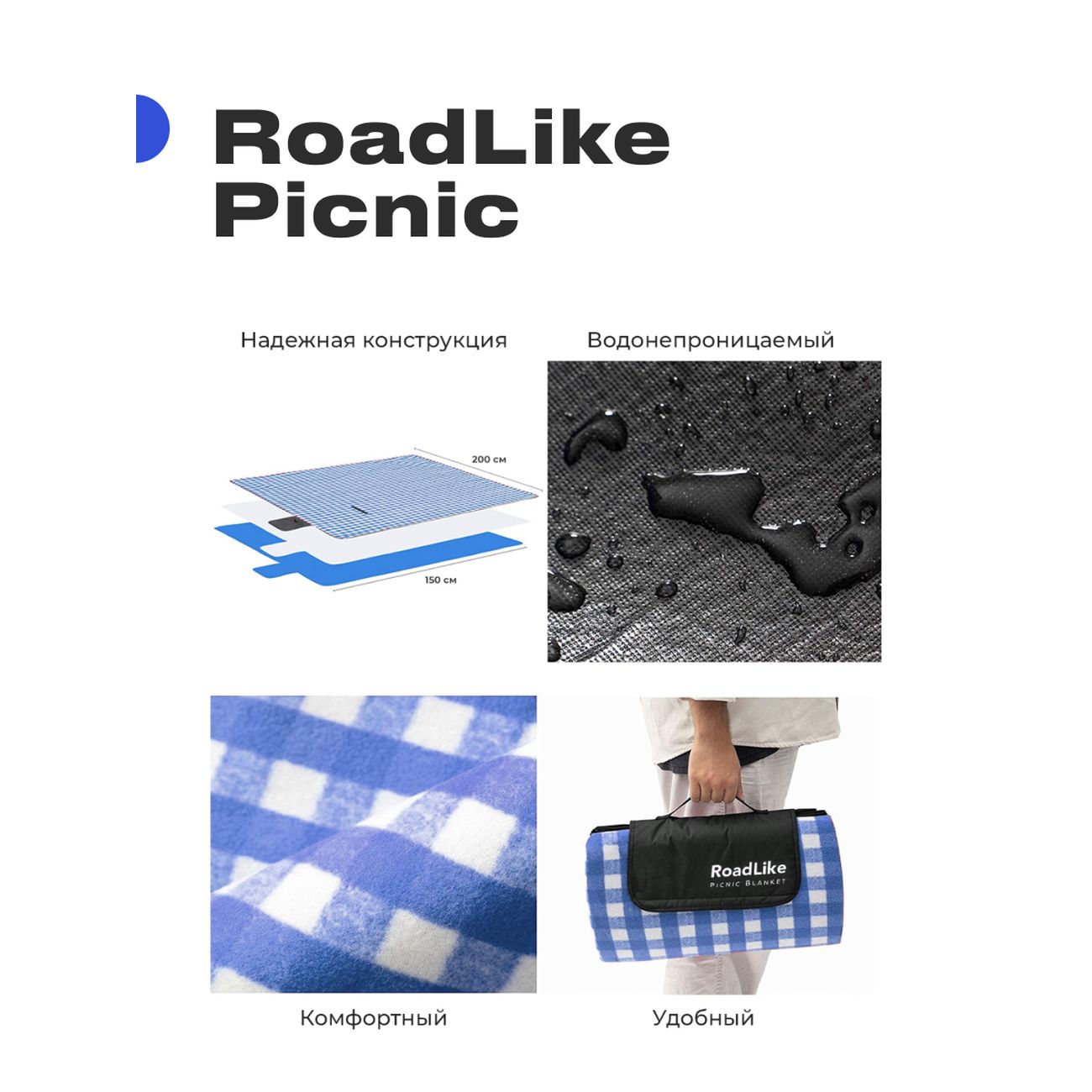 Коврик туристический RoadLike для пикника PicNic синий