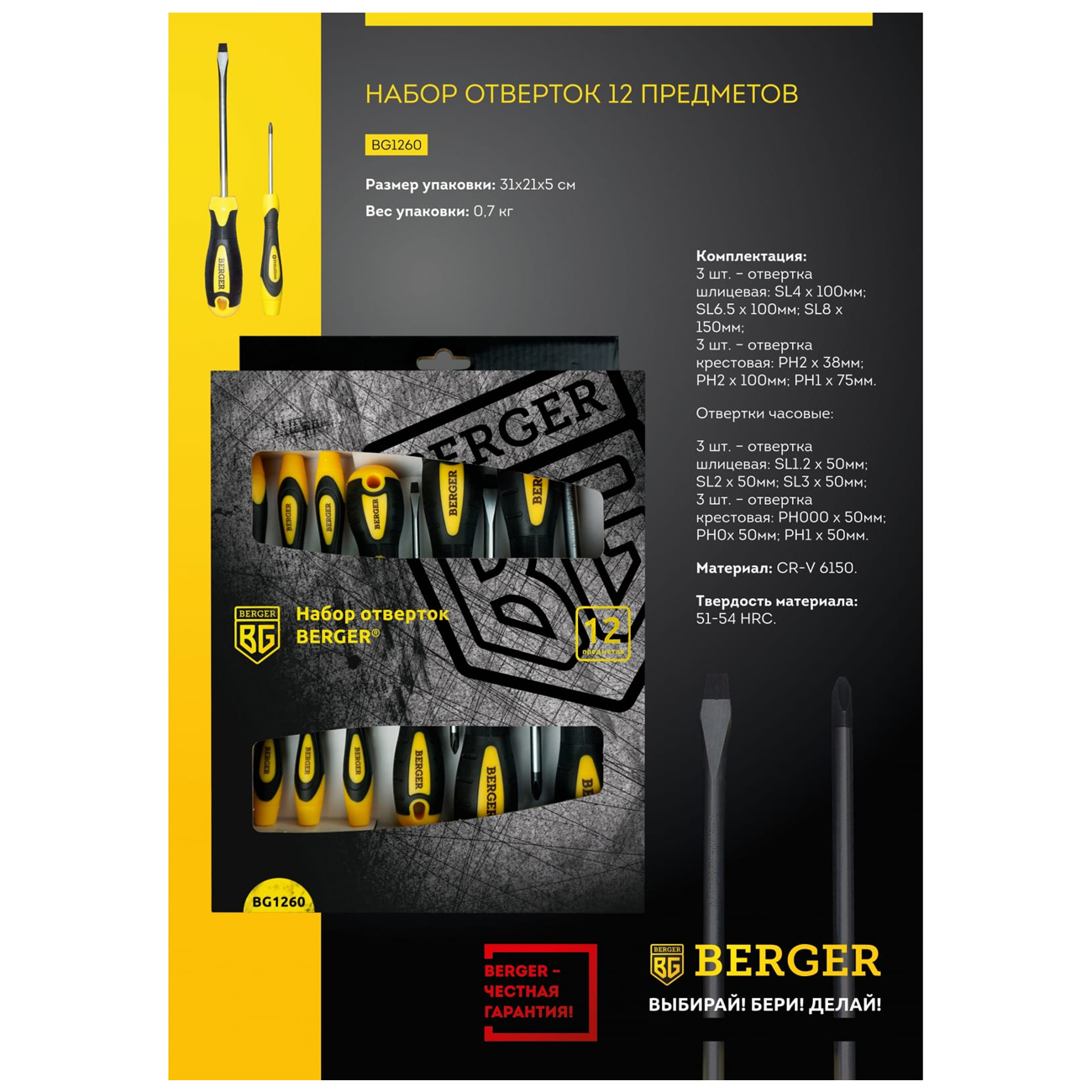 Набор ручного инструмента Berger BG1260 12 предметов